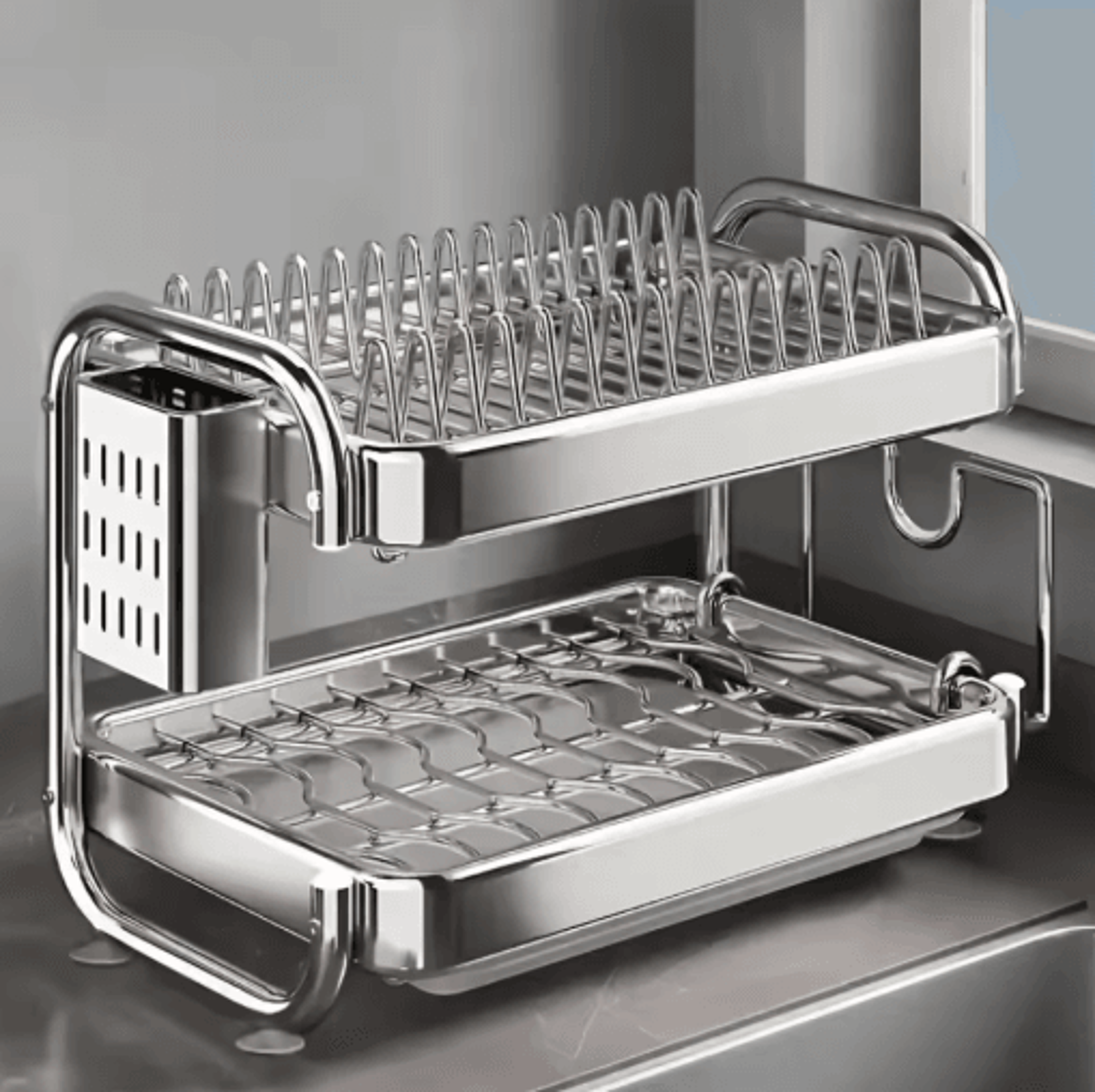 Stainless Steel MultiTier Dish Drying Rack With LargeCapacity Storage 6