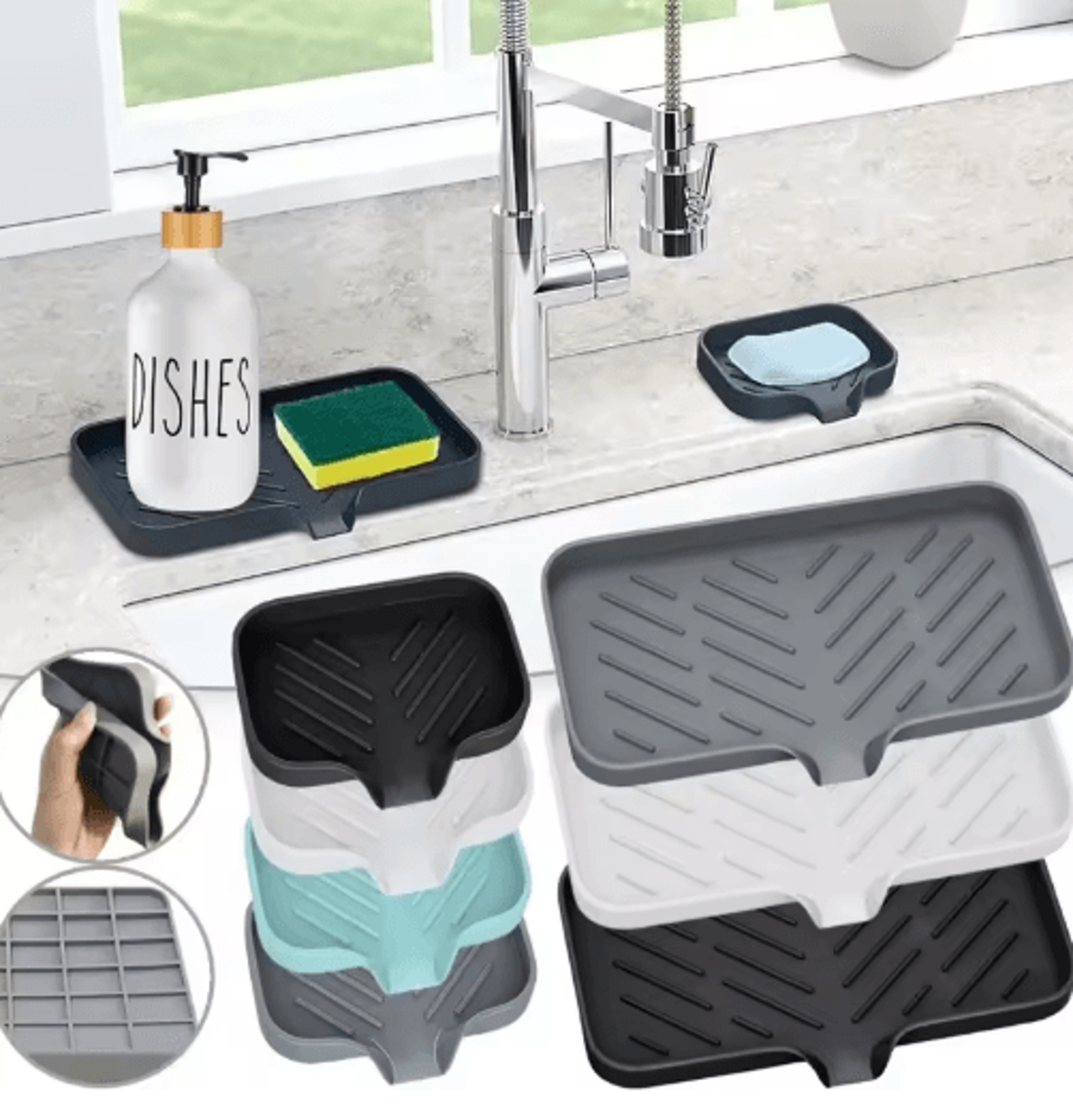 Silicone SelfDraining Soap  Sponge Holder For Kitchen Sink And Bathroom 0