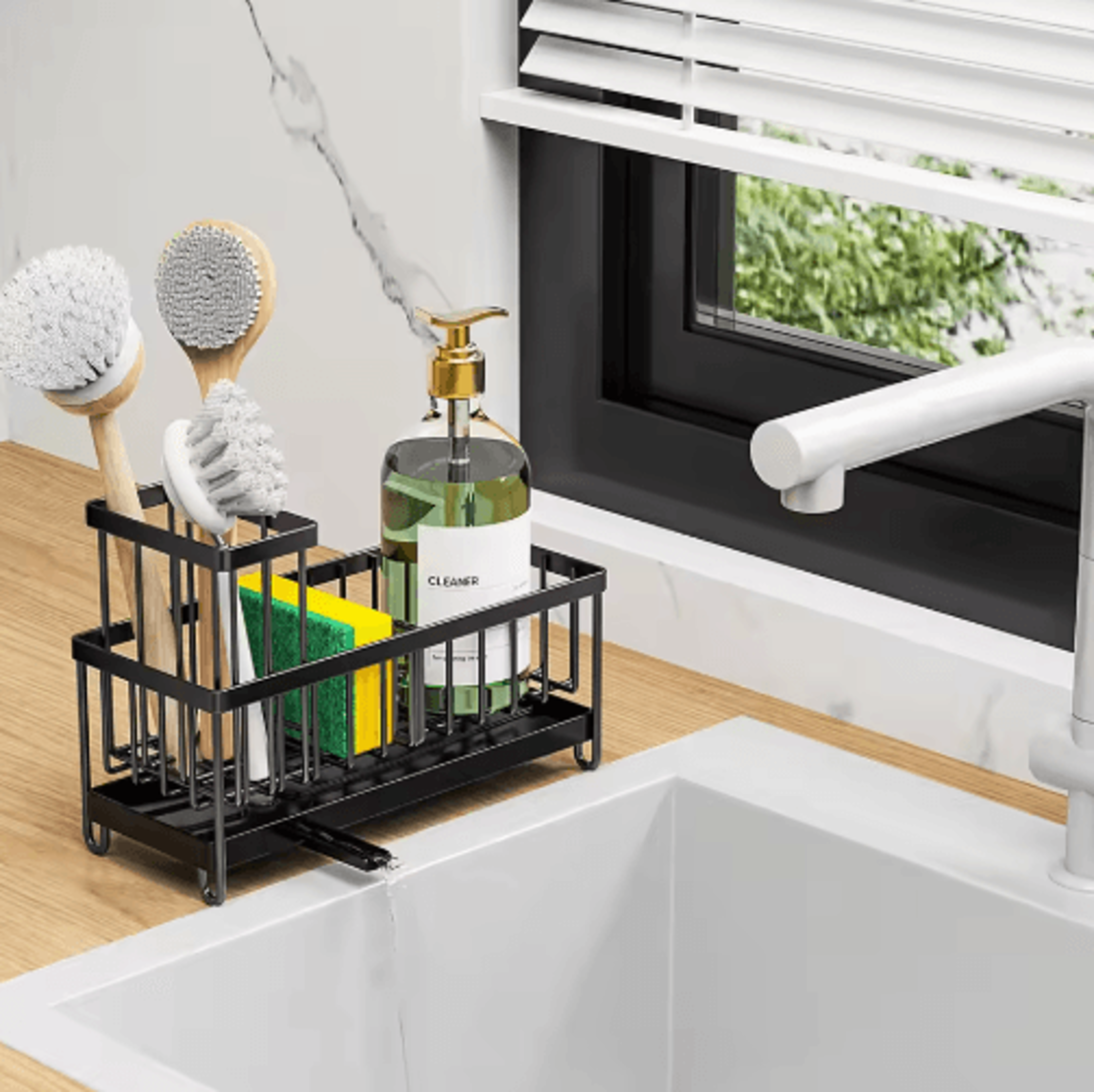 Kitchen Sink Sponge Holder With Brush Rack  Countertop Organizer 0