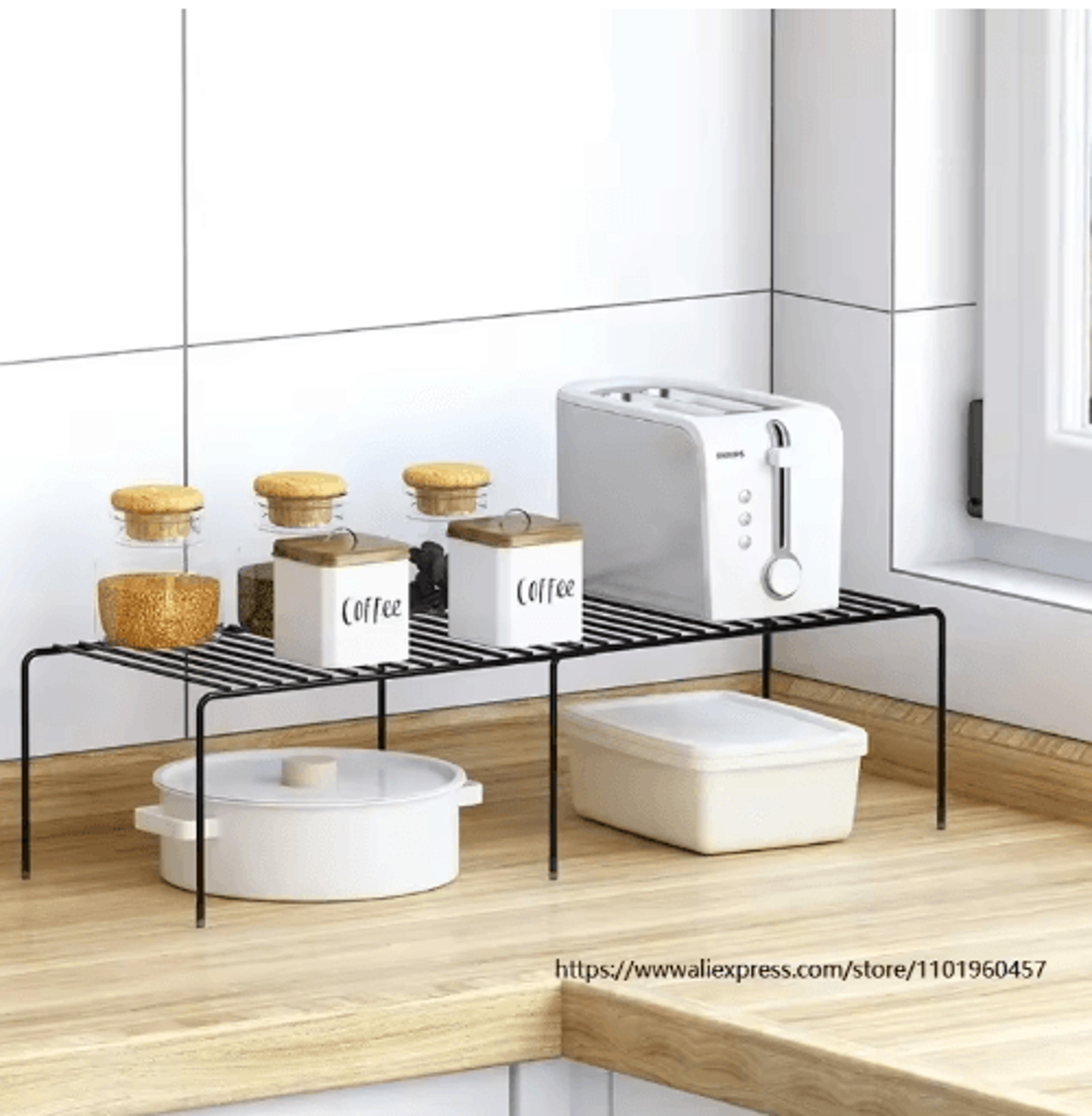 Adjustable Iron Kitchen Storage Shelf For Spices Cabinets  UnderSink Organization 0