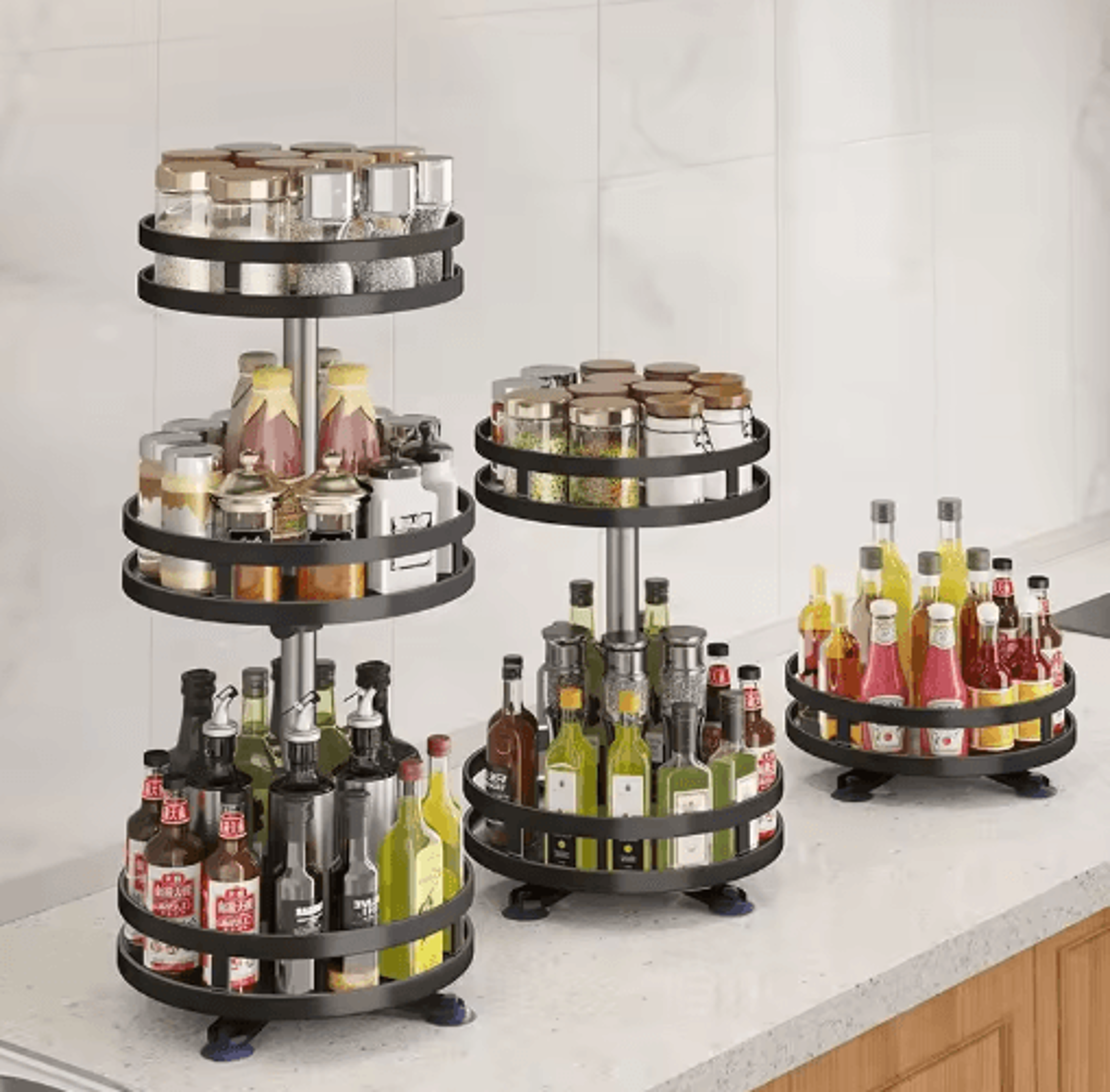 360 Rotating Kitchen Spice Rack Organizer For Countertop  Cabinet Storage 13