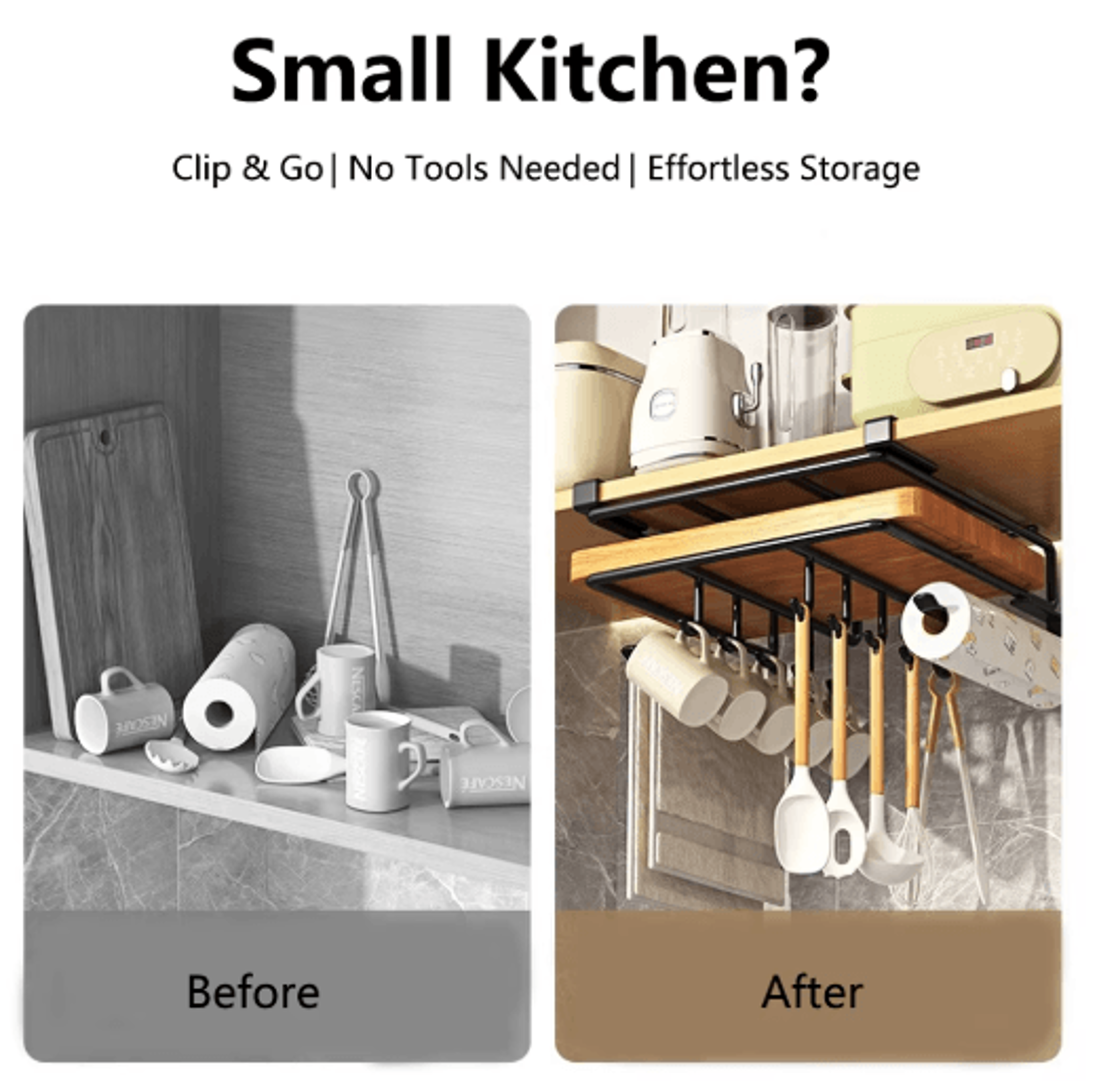 Under Cabinet Kitchen Organizer Rack With Hooks For Paper Towels Cutting Boards  Pot Lids 8