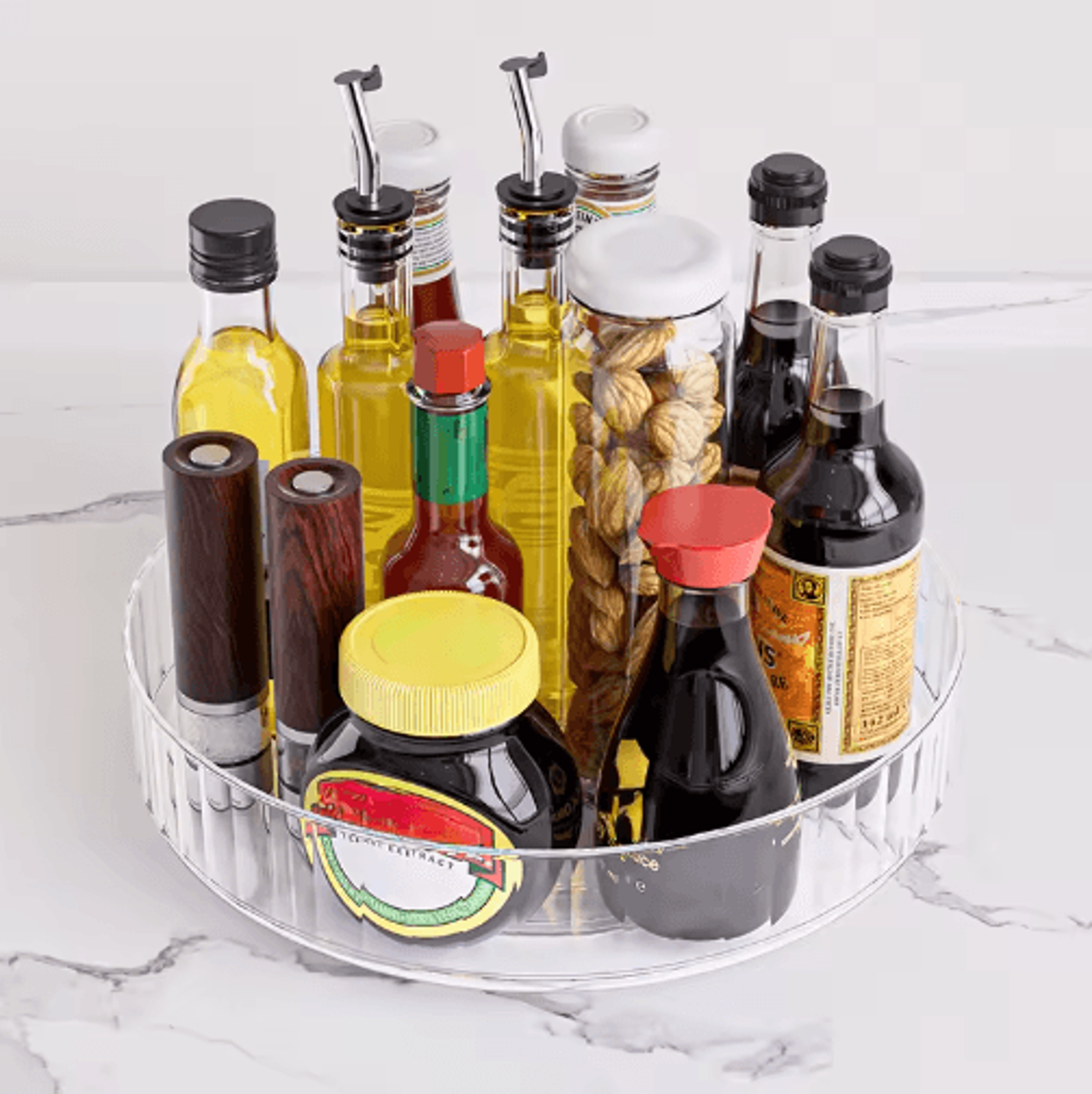 360 Rotating Lazy Susan Organizer  Clear Fridge  Kitchen Storage Tray 6