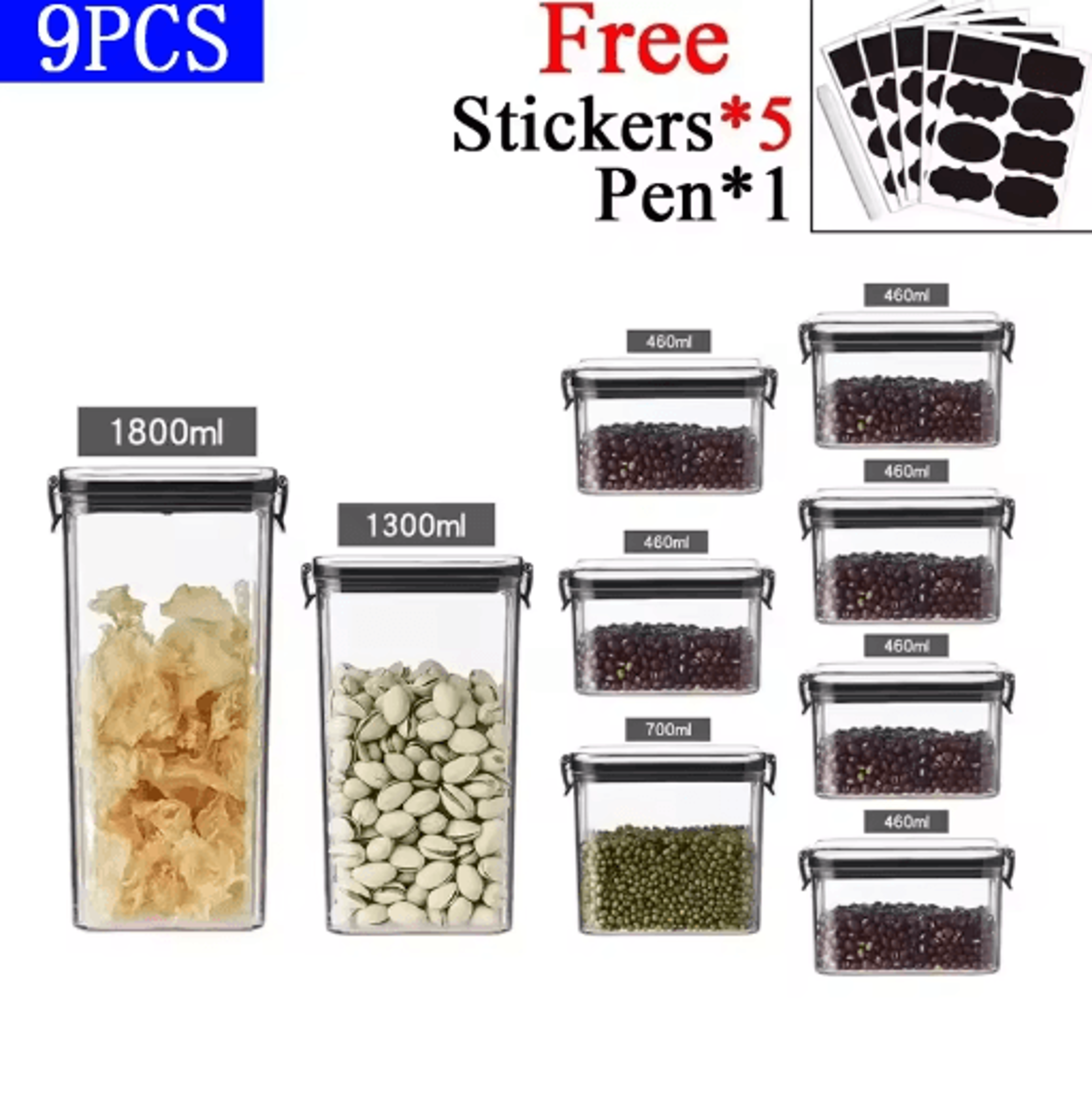 Airtight Food Storage Container  Transparent Square Grain  Pantry Jar 4601800ml 2