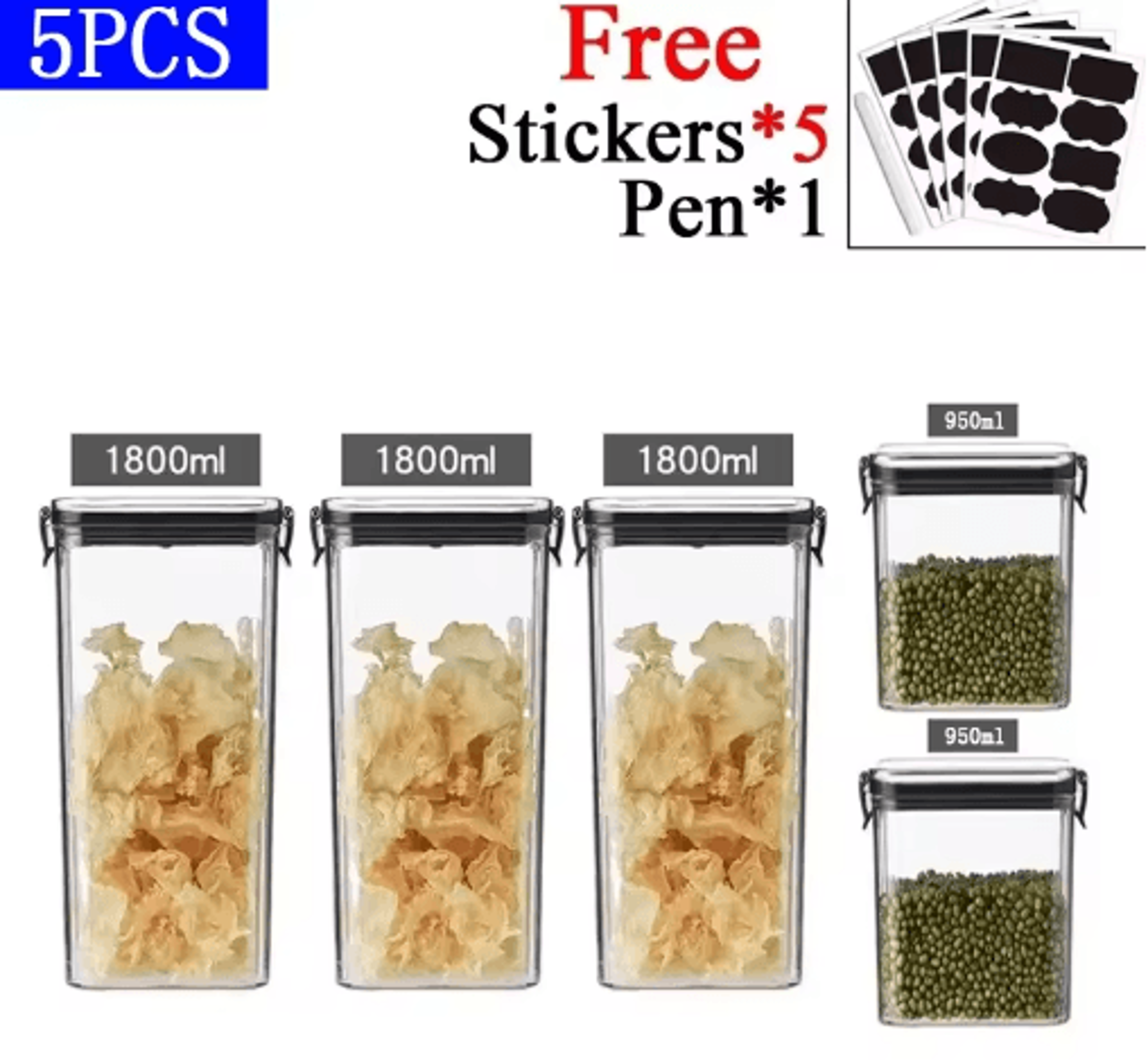 Airtight Food Storage Container  Transparent Square Grain  Pantry Jar 4601800ml 6