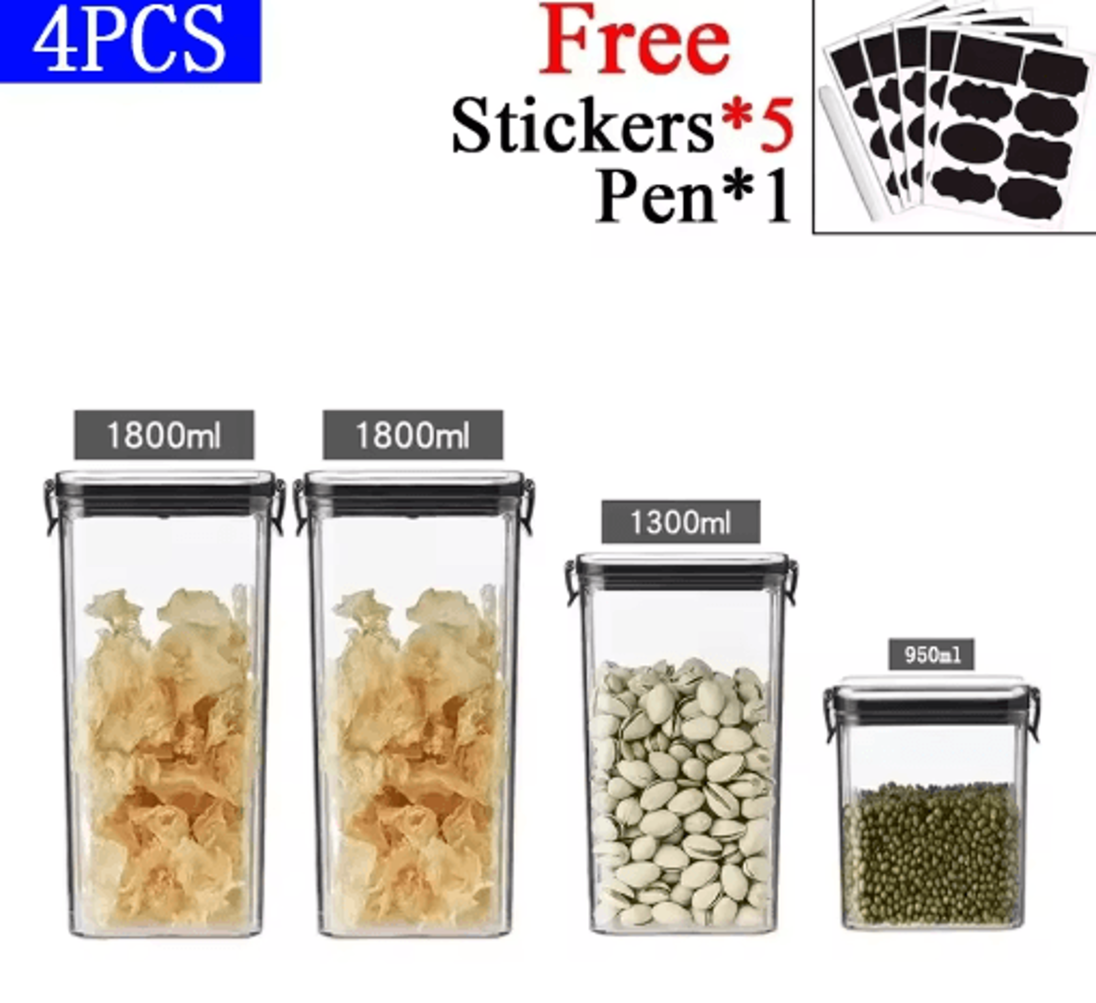 Airtight Food Storage Container  Transparent Square Grain  Pantry Jar 4601800ml 7
