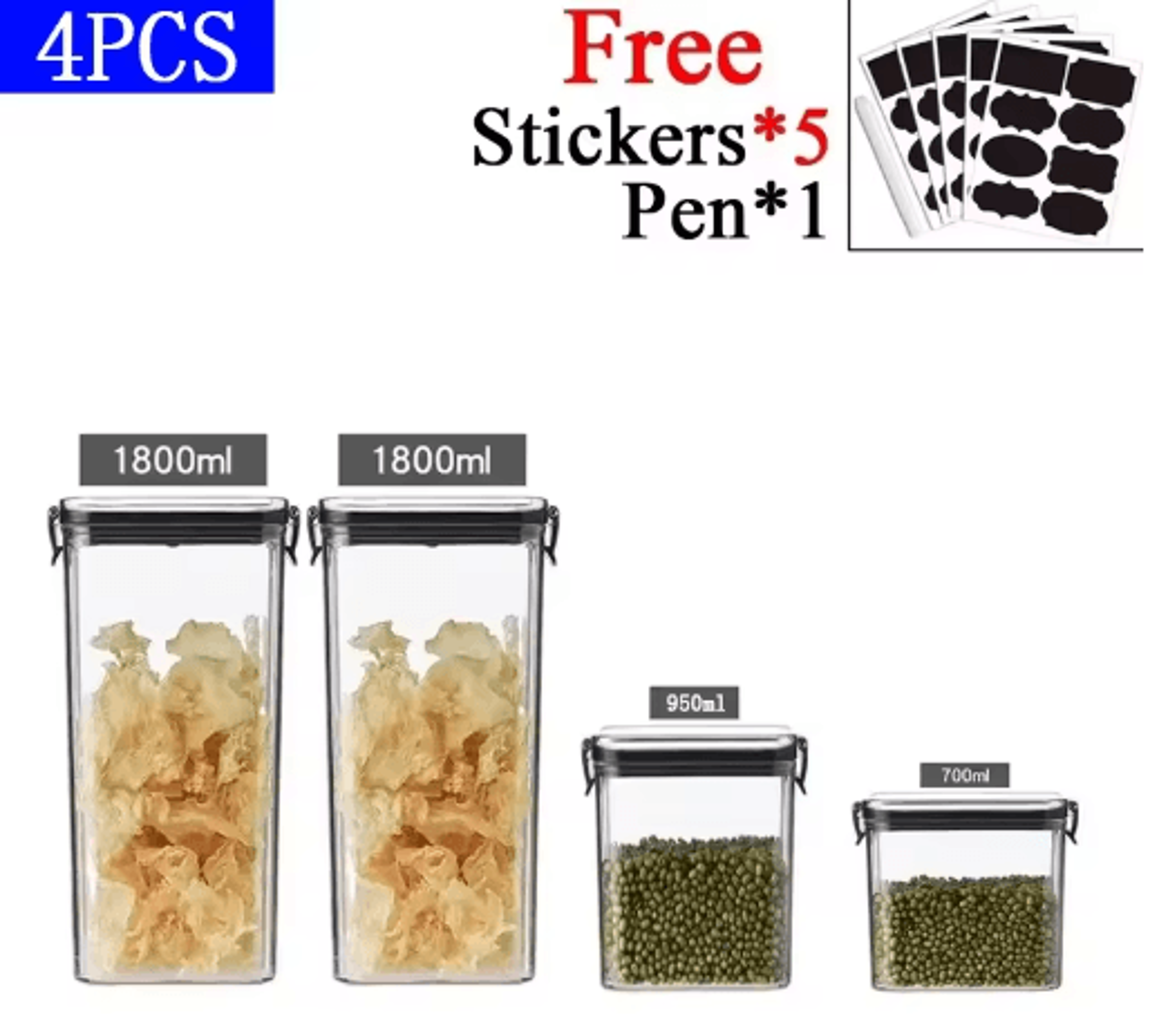 Airtight Food Storage Container  Transparent Square Grain  Pantry Jar 4601800ml 8