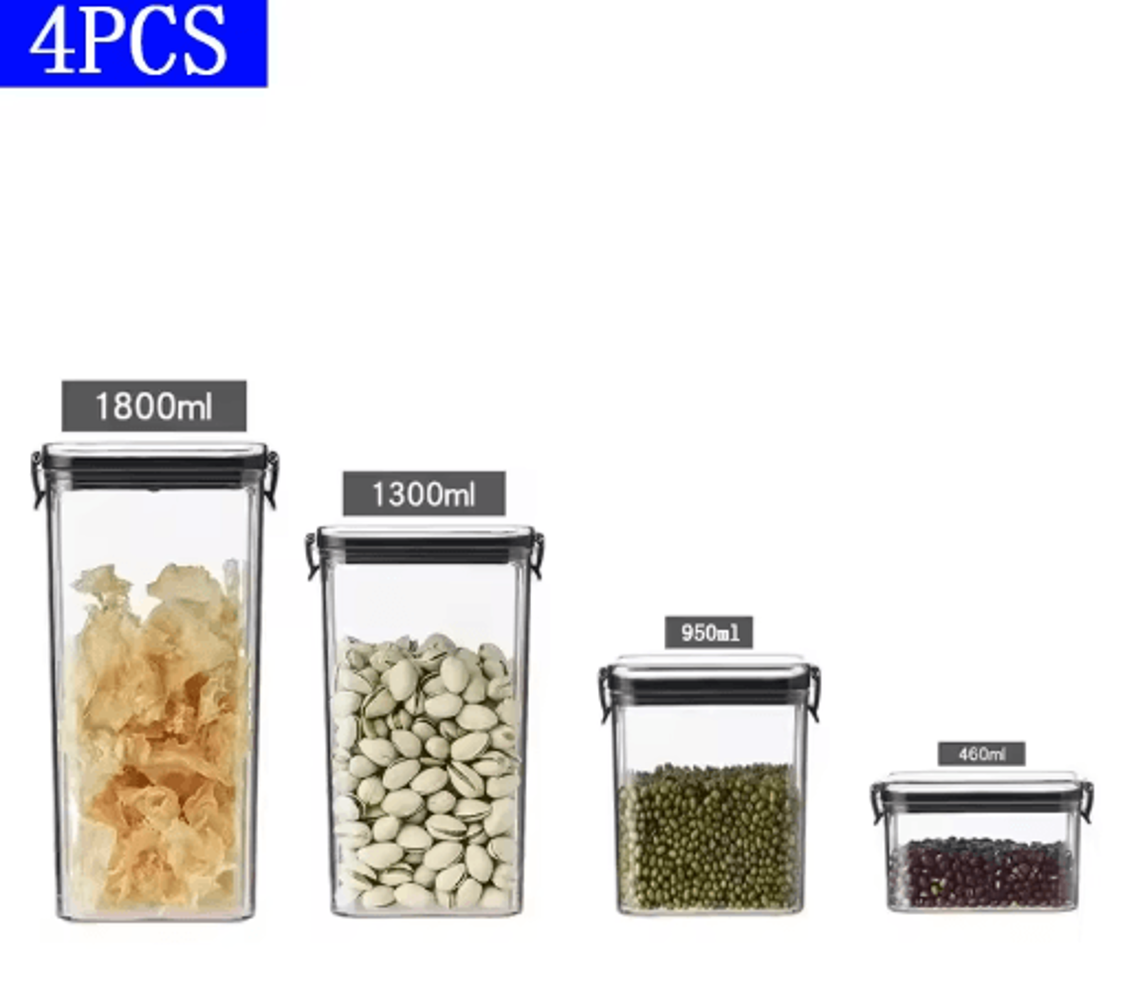 Airtight Food Storage Container  Transparent Square Grain  Pantry Jar 4601800ml 9