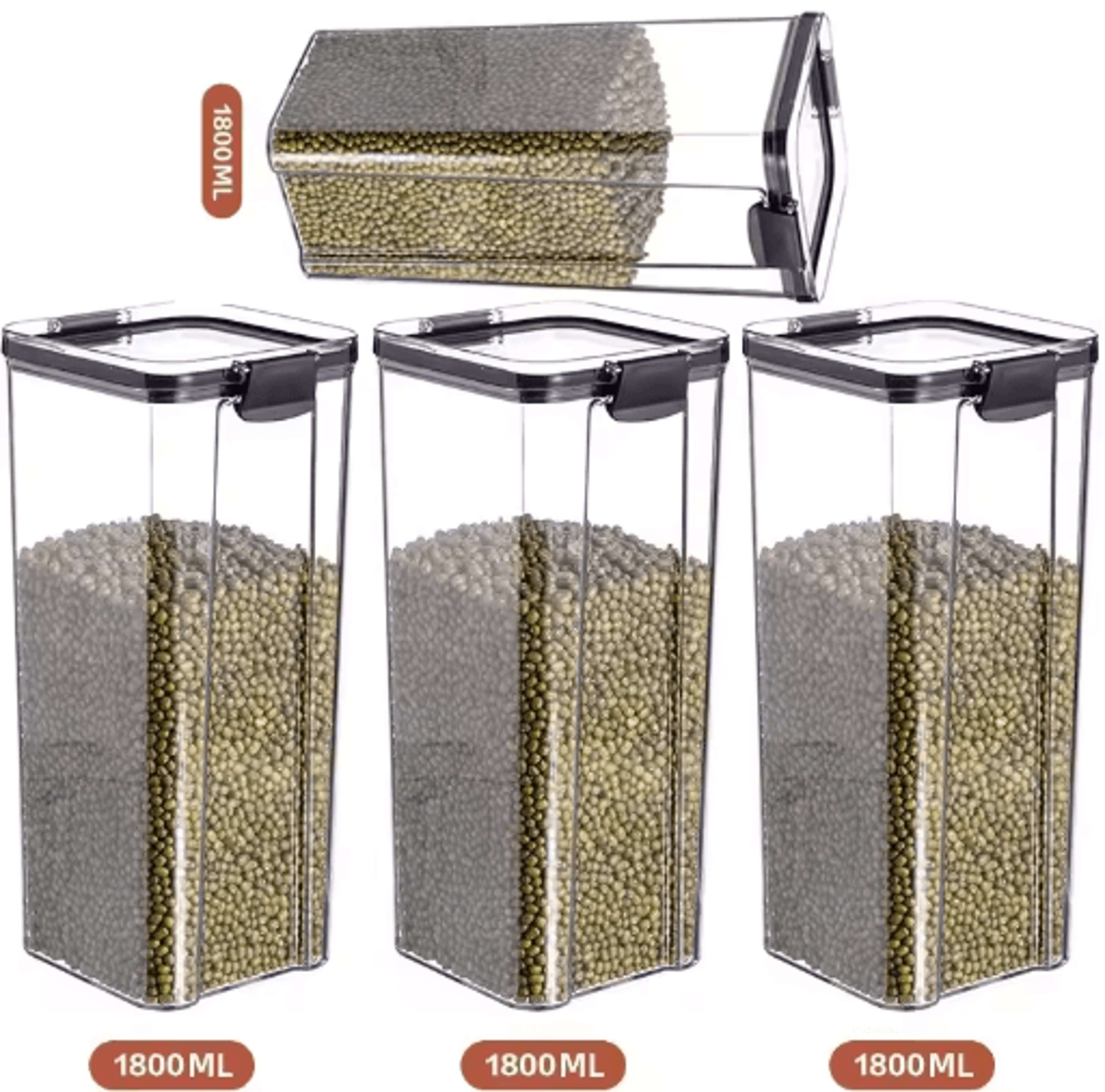 Airtight Food Storage Container  Transparent Square Grain  Pantry Jar 4601800ml 12