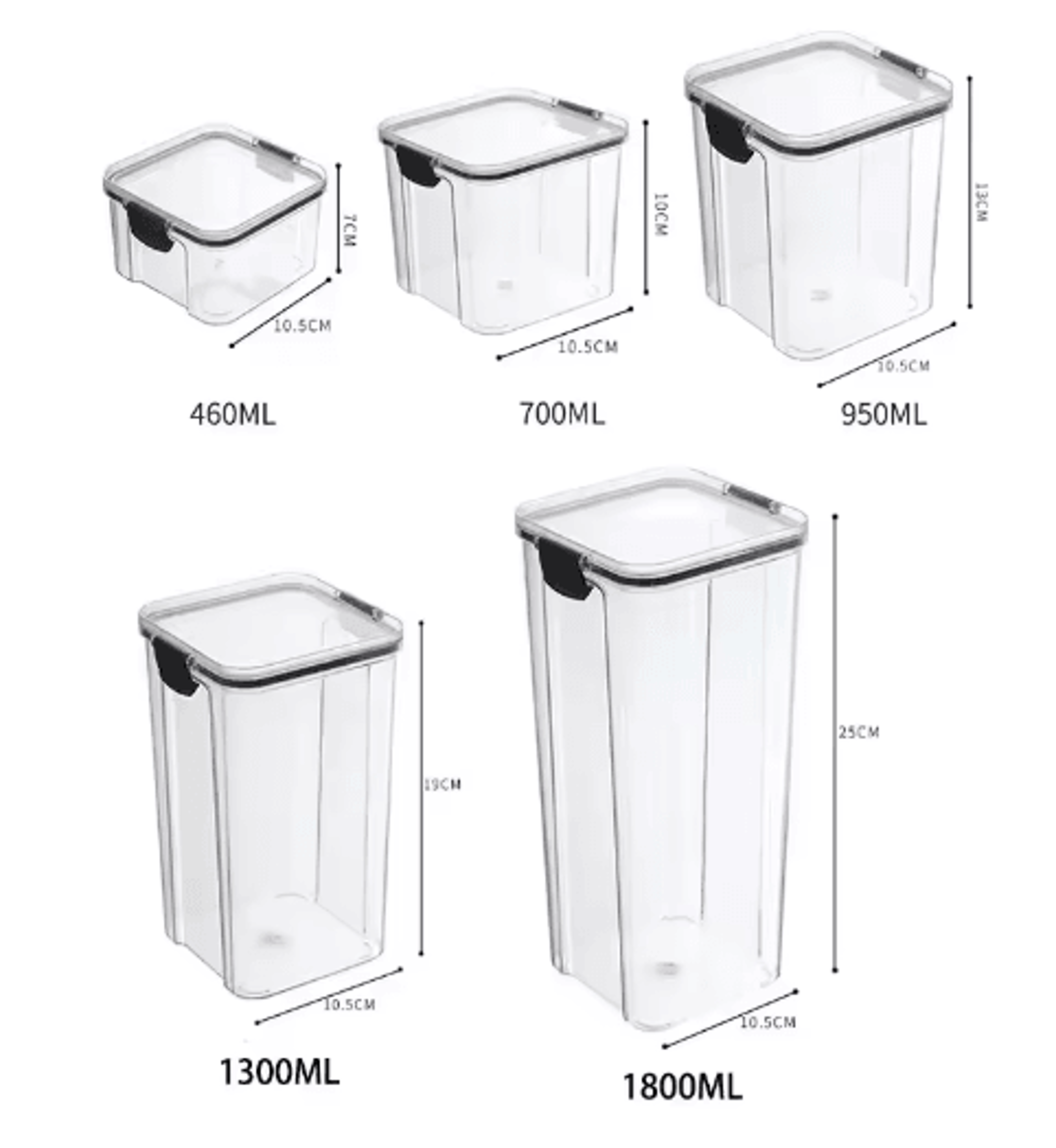 Airtight Food Storage Container  Transparent Square Grain  Pantry Jar 4601800ml 22