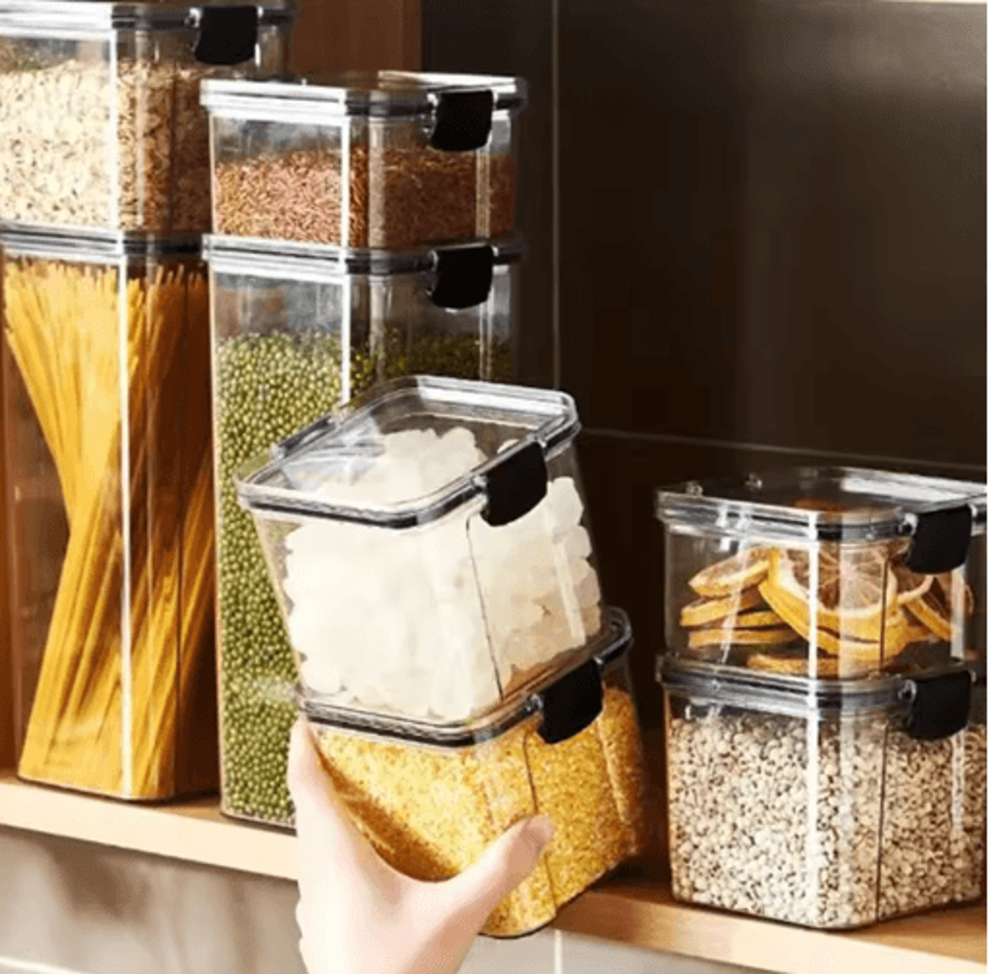 Airtight Food Storage Container  Transparent Square Grain  Pantry Jar 4601800ml 0
