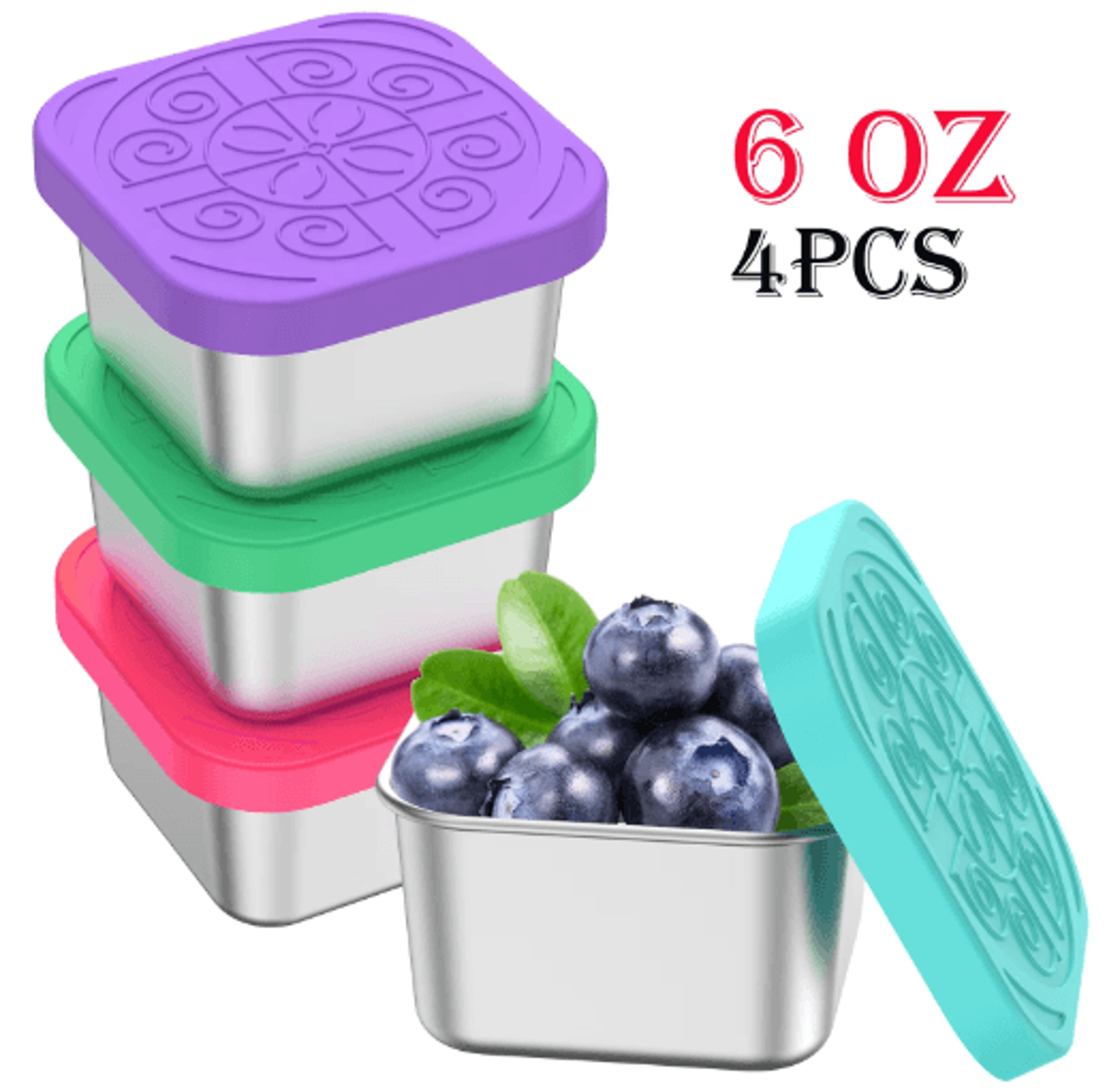 4-piece stainless steel snack containers with silicone lids – leakproof food storage set