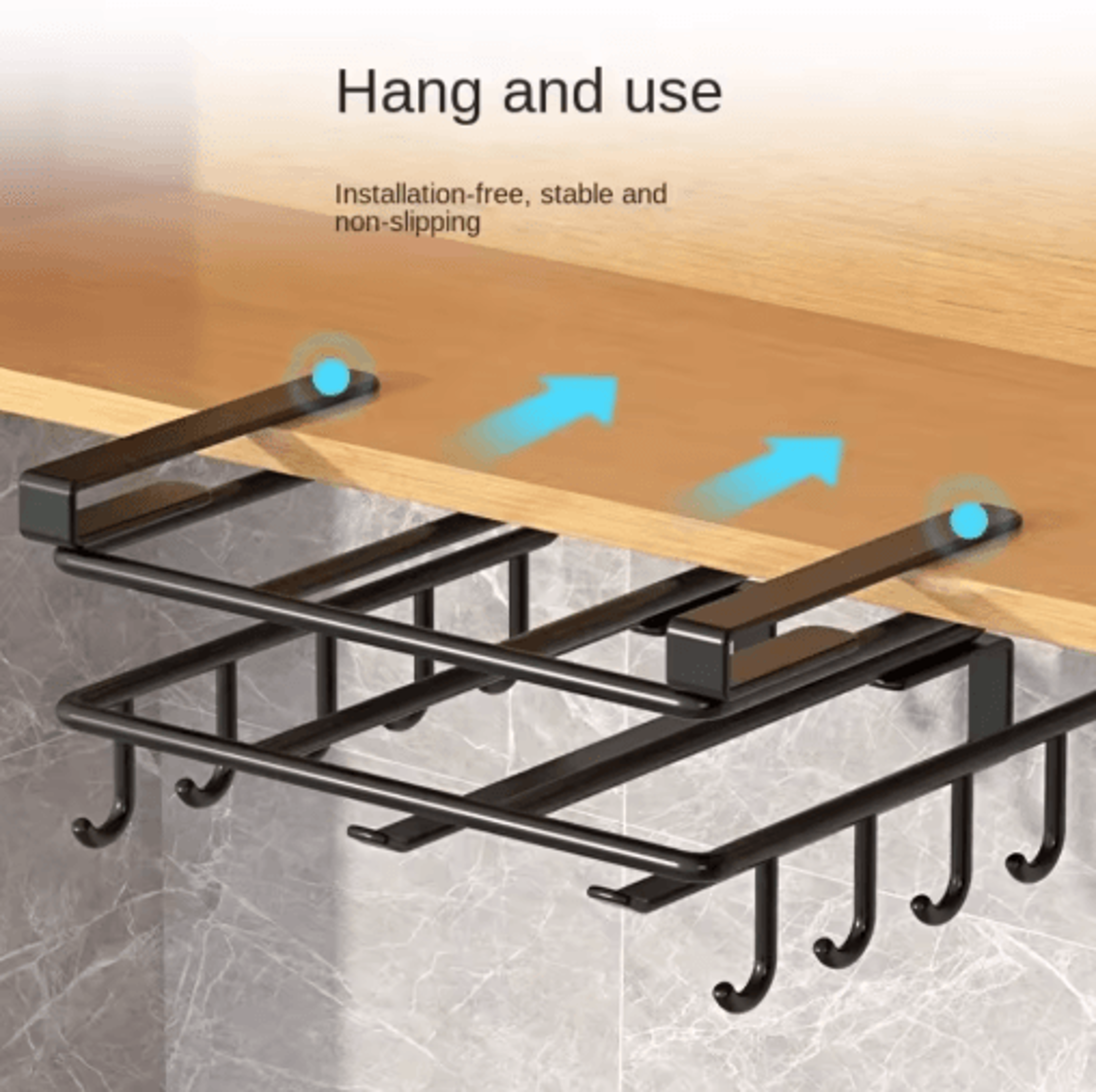 Under Cabinet Kitchen Organizer Rack  Hanging Storage Shelf With Hooks  Paper Towel Holder 4