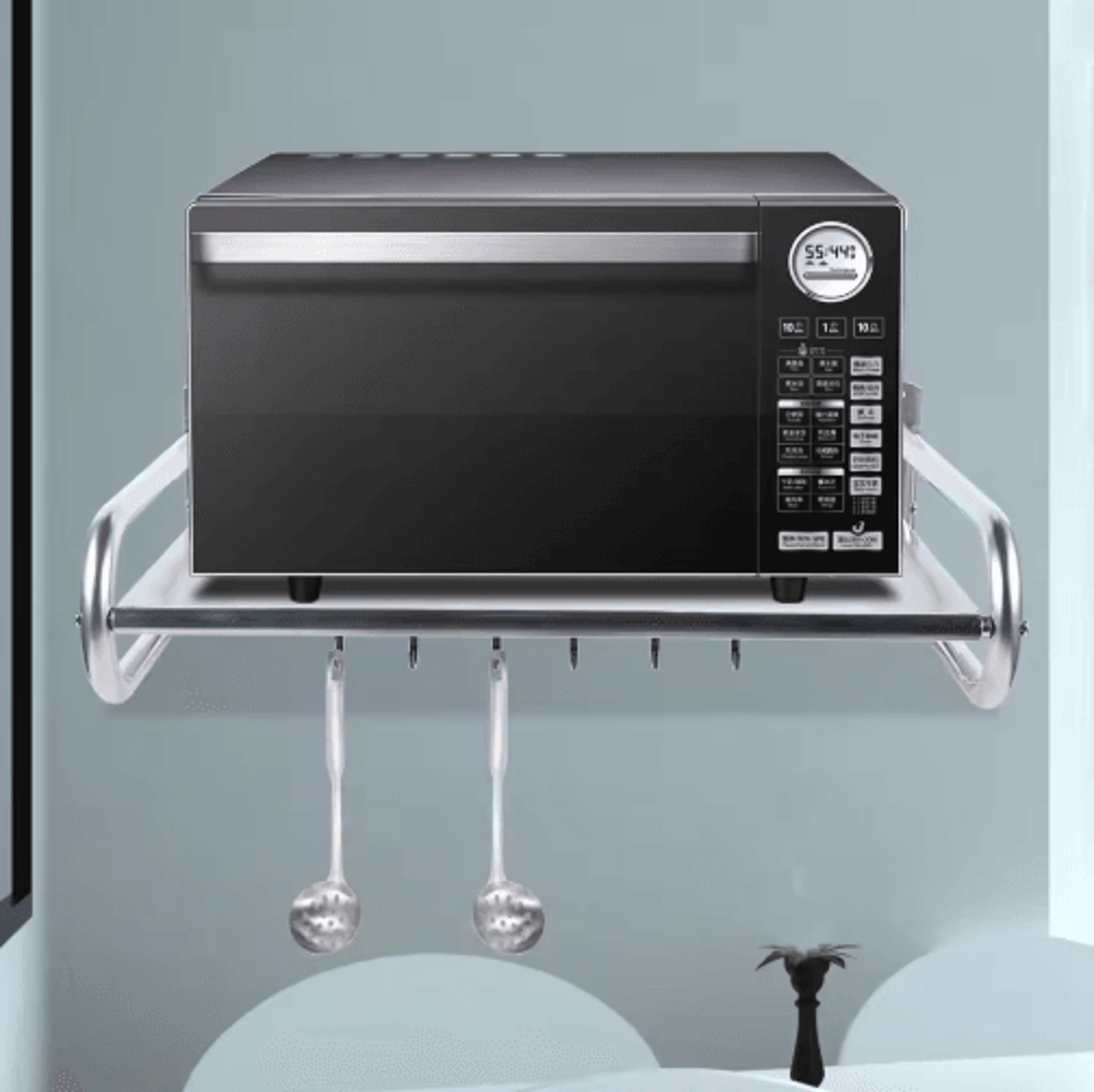 Stainless Steel Microwave Oven Rack  WallMounted Kitchen Shelf  Countertop Storage Organizer 3