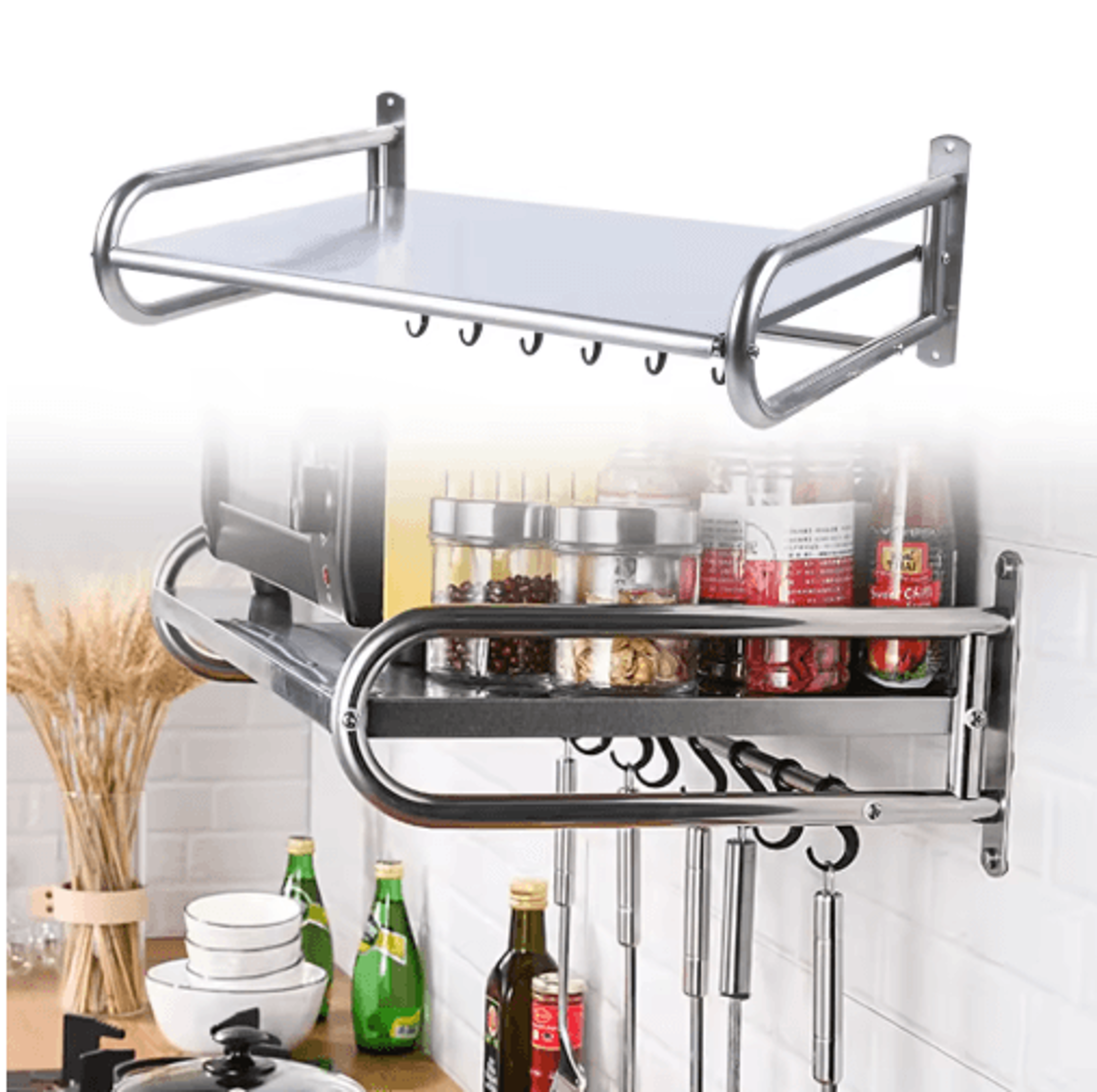 Stainless Steel Microwave Oven Rack  WallMounted Kitchen Shelf  Countertop Storage Organizer 4