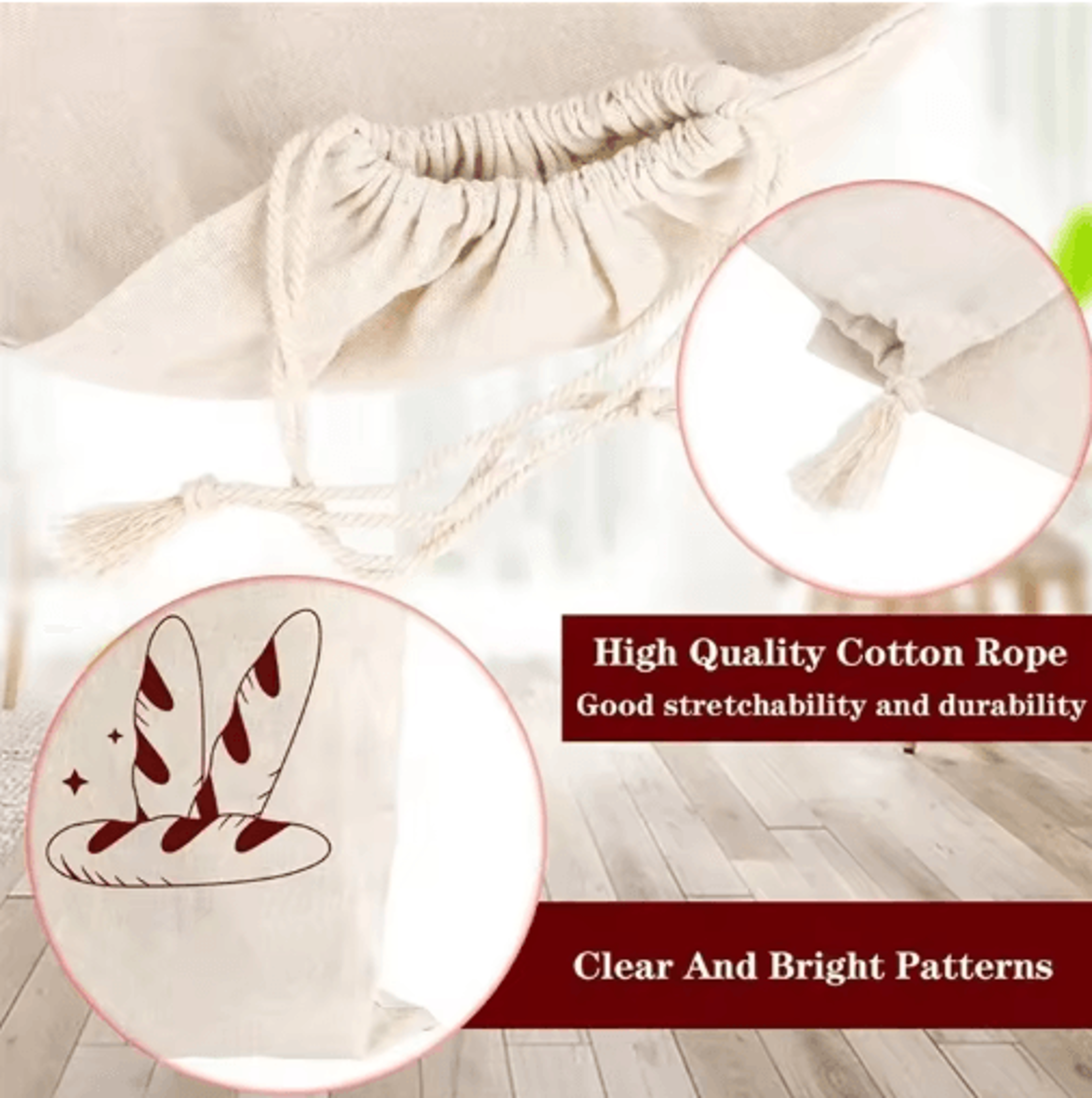 Reusable Linen Bread Bag  Cotton Drawstring Baguette  Homemade Loaf Storage Bag 5