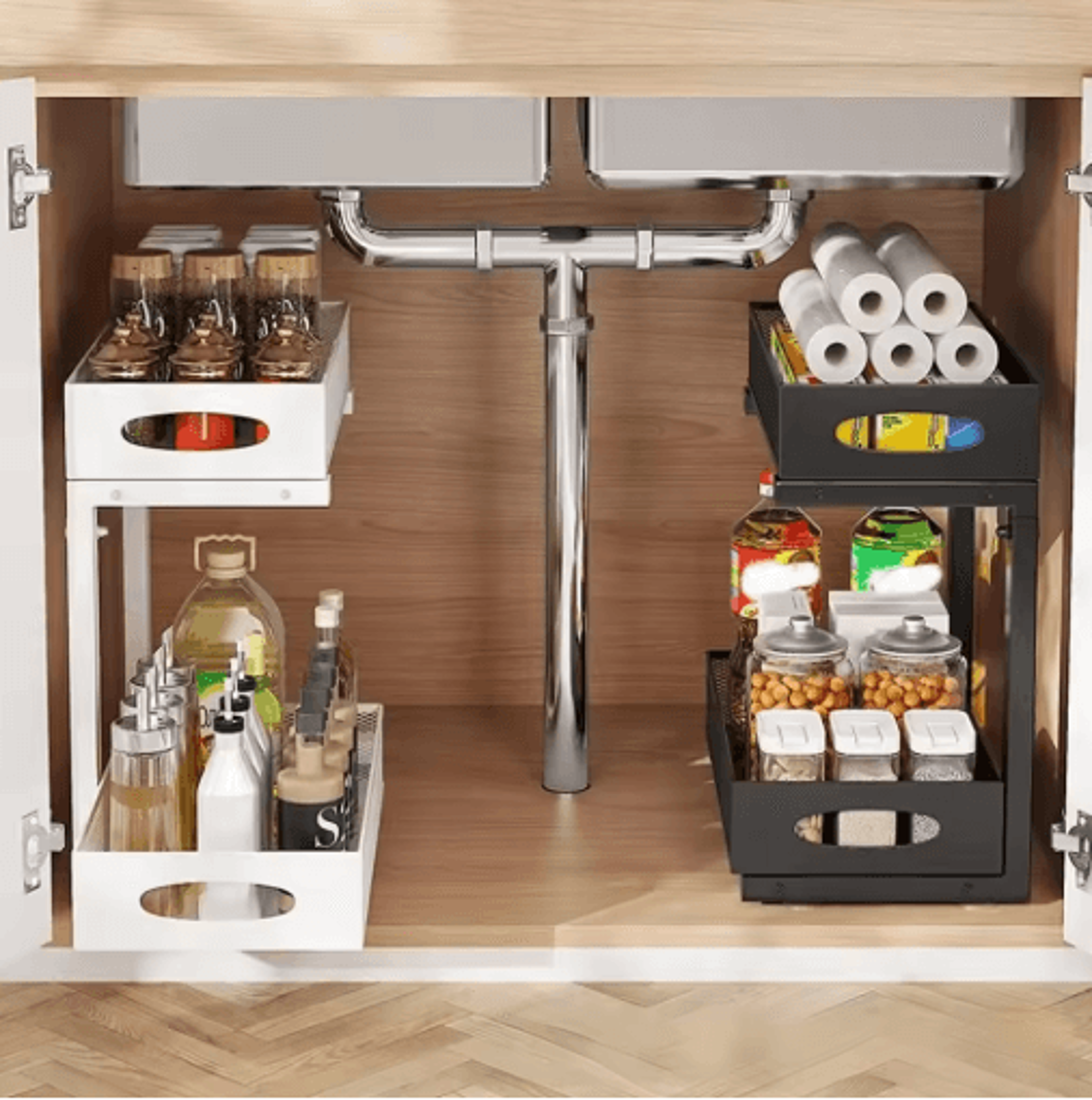 2Tier Adjustable Under Sink Organizer Pull Out Sliding Drawer Storage For Kitchen  Bathroom Cabinet 3
