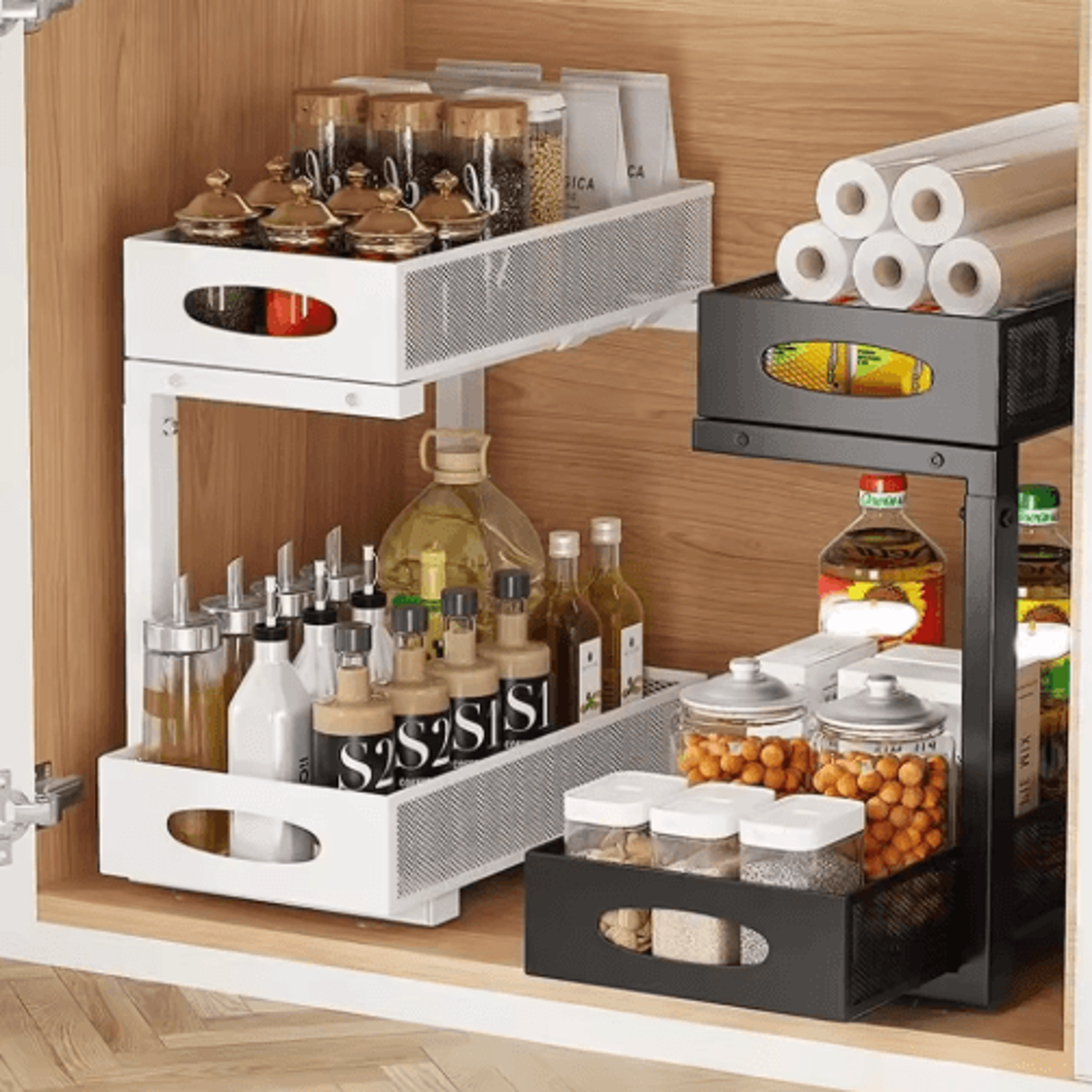 2Tier Adjustable Under Sink Organizer Pull Out Sliding Drawer Storage For Kitchen  Bathroom Cabinet 0