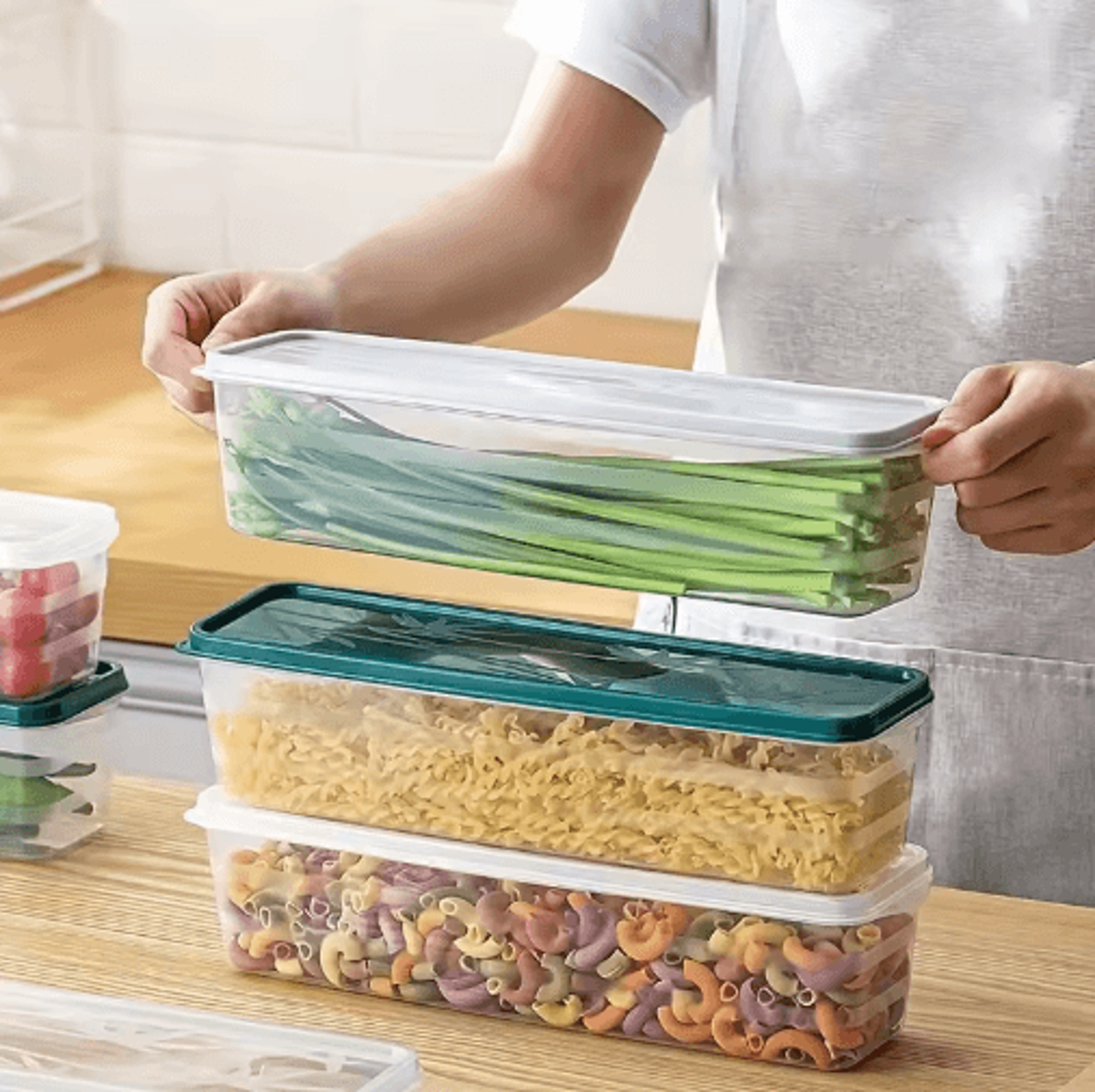 Reusable Vegetable Storage Container With Lid Square Produce Keeper  Herb Crisper For Fresh Food St 2