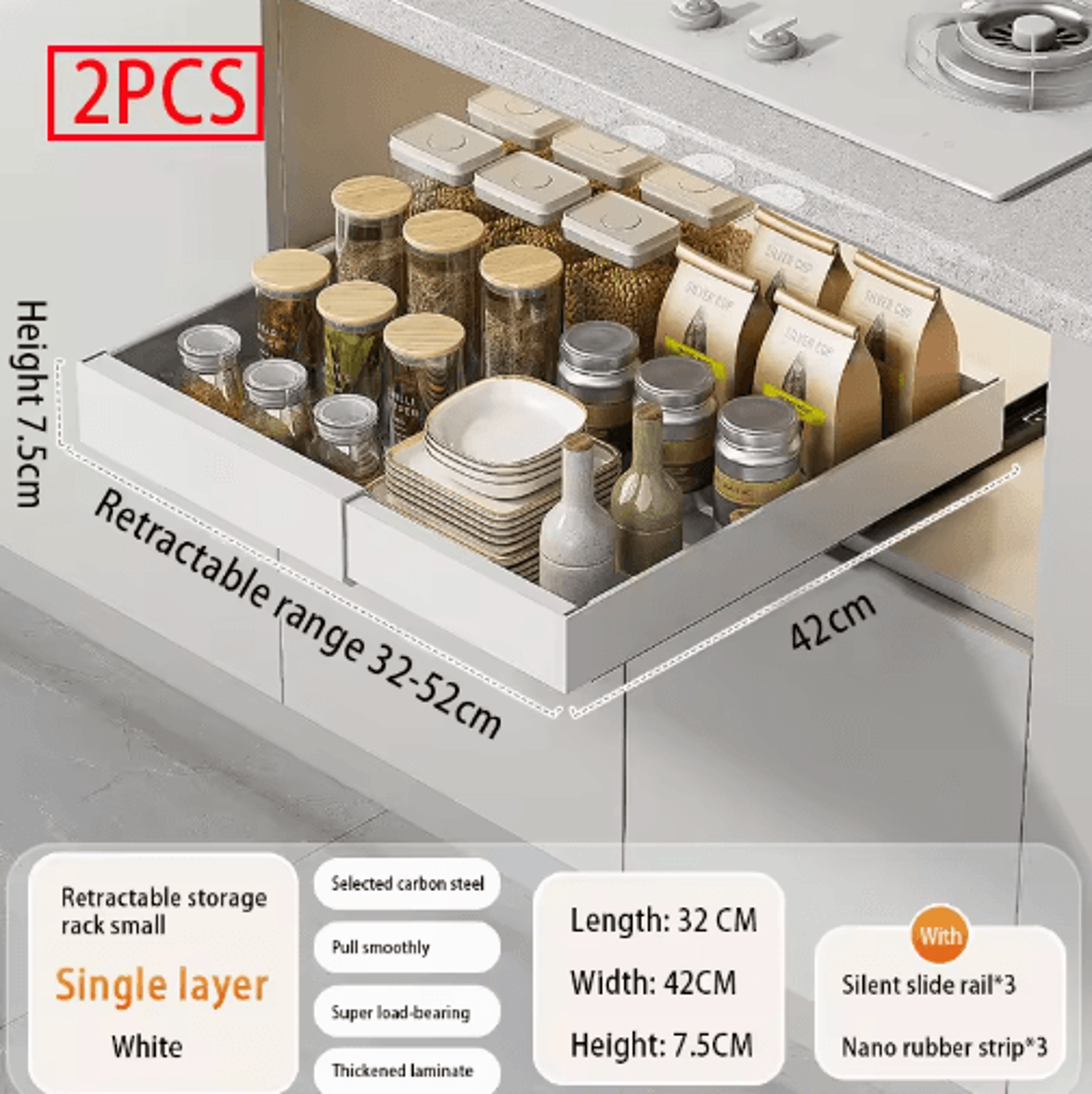 Expandable Pull Out Cabinet Organizer  Adjustable Metal Slide Out Drawer For Kitchen Cabinet 7
