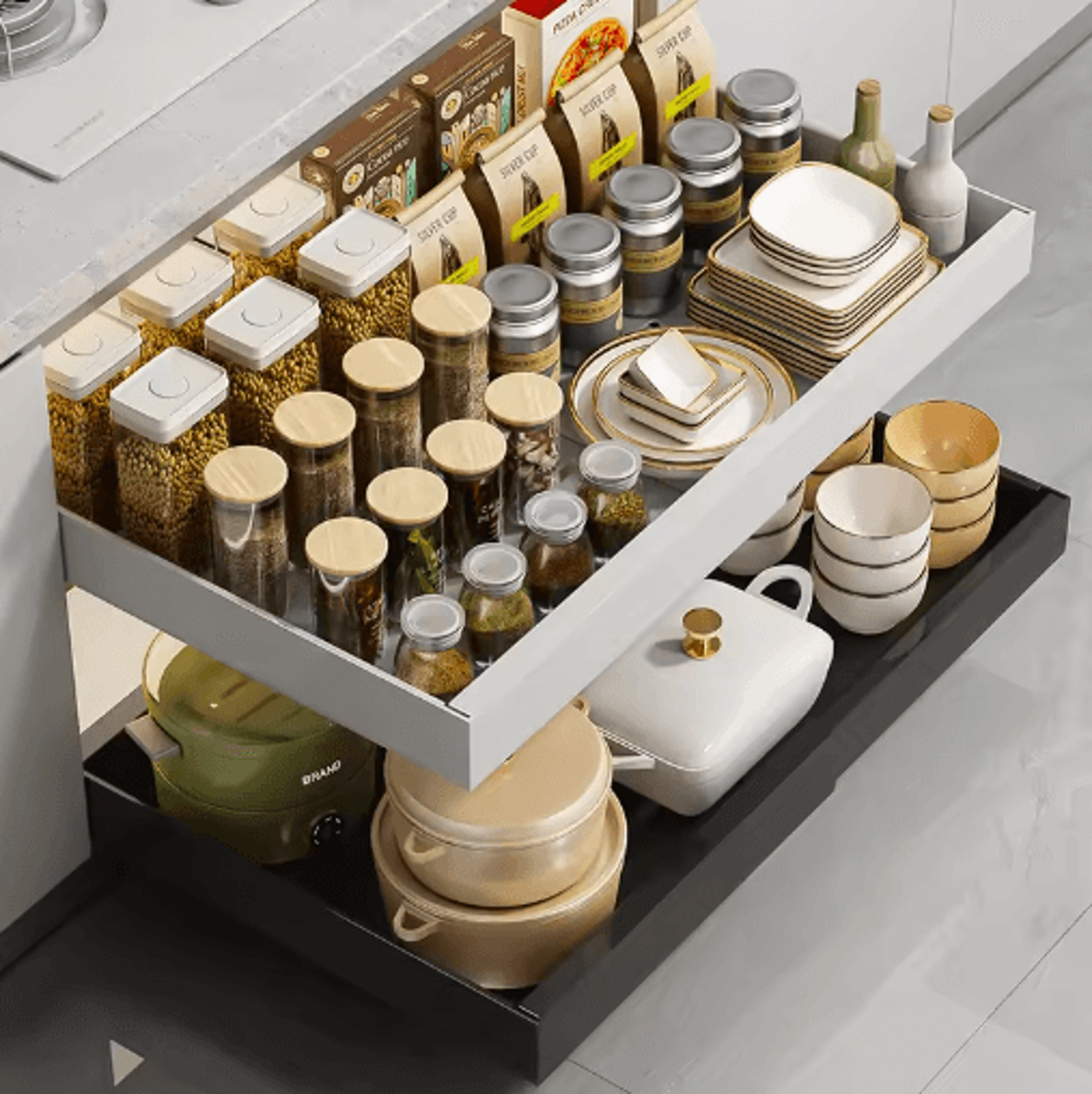 Expandable Pull Out Cabinet Organizer  Adjustable Metal Slide Out Drawer For Kitchen Cabinet 0