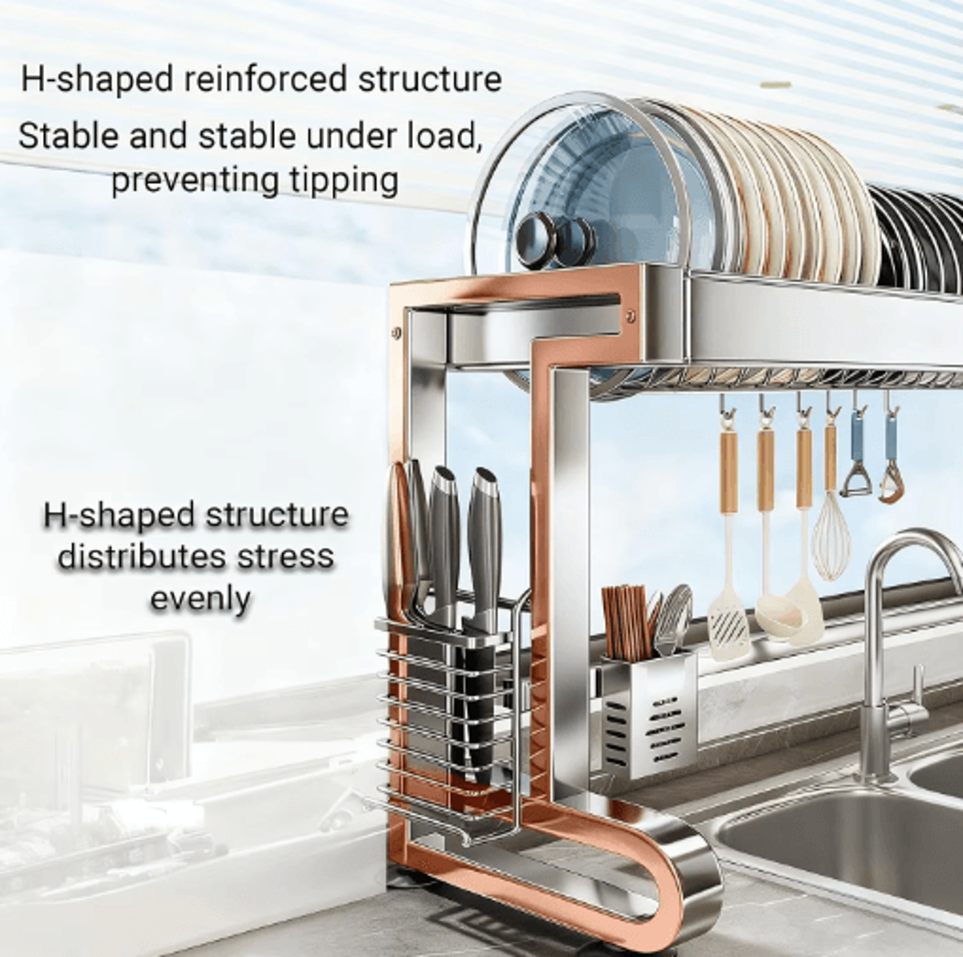 304 Stainless Steel Kitchen Sink Rack  MultiFunctional Dish Drainer  Sink Organizer 9