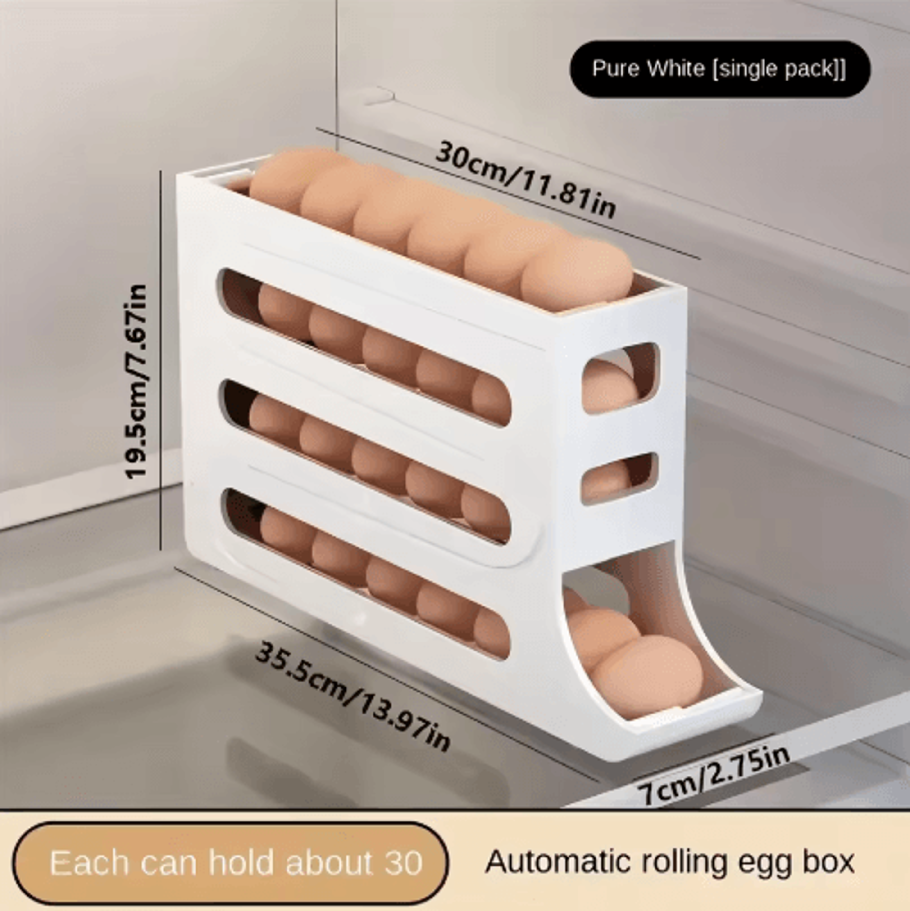 4Tier Automatic Egg Holder For Fridge  Rolling Egg Storage Rack For Up To 30 Eggs 3