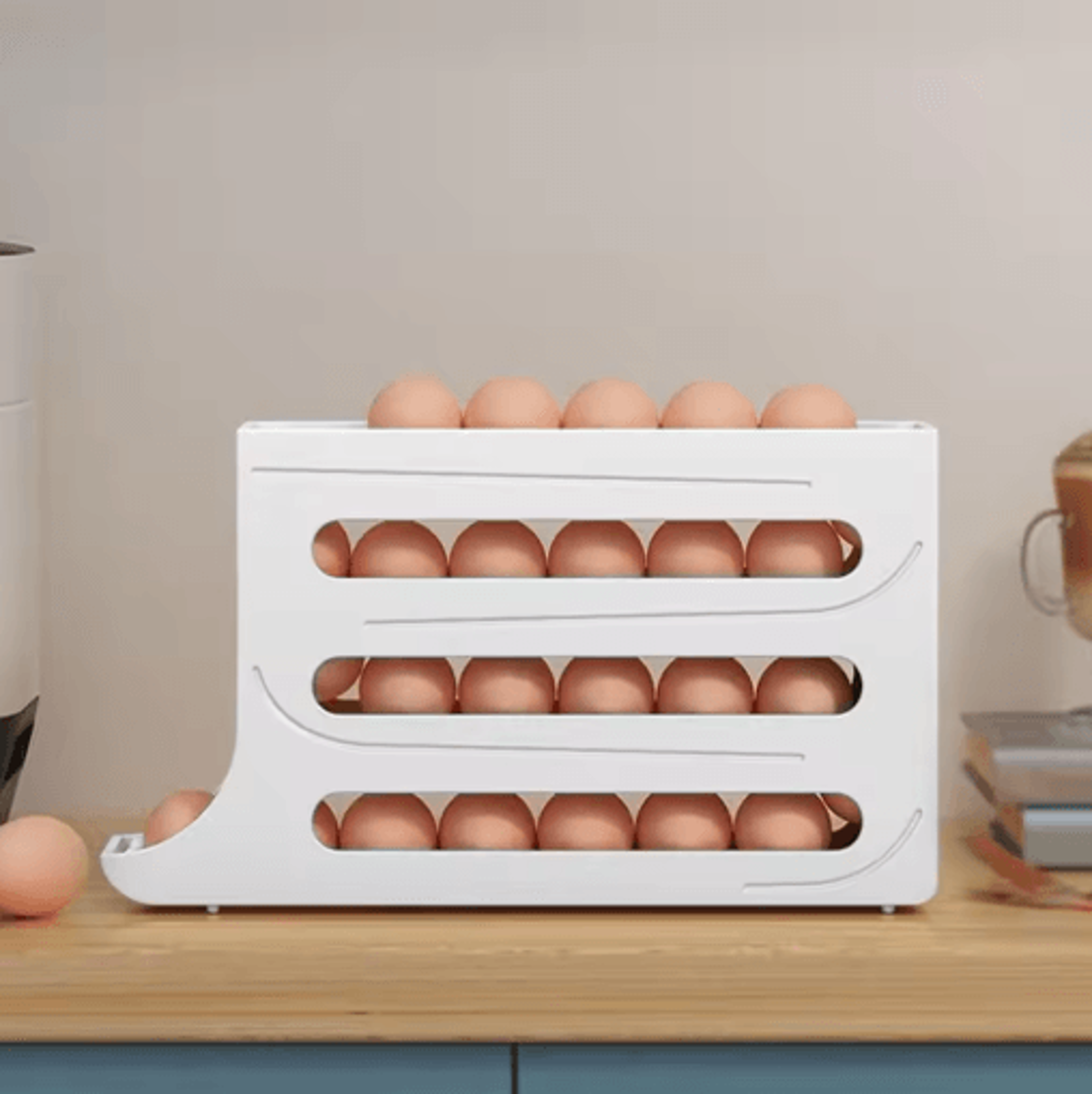 4Tier Automatic Egg Holder For Fridge  Rolling Egg Storage Rack For Up To 30 Eggs 4