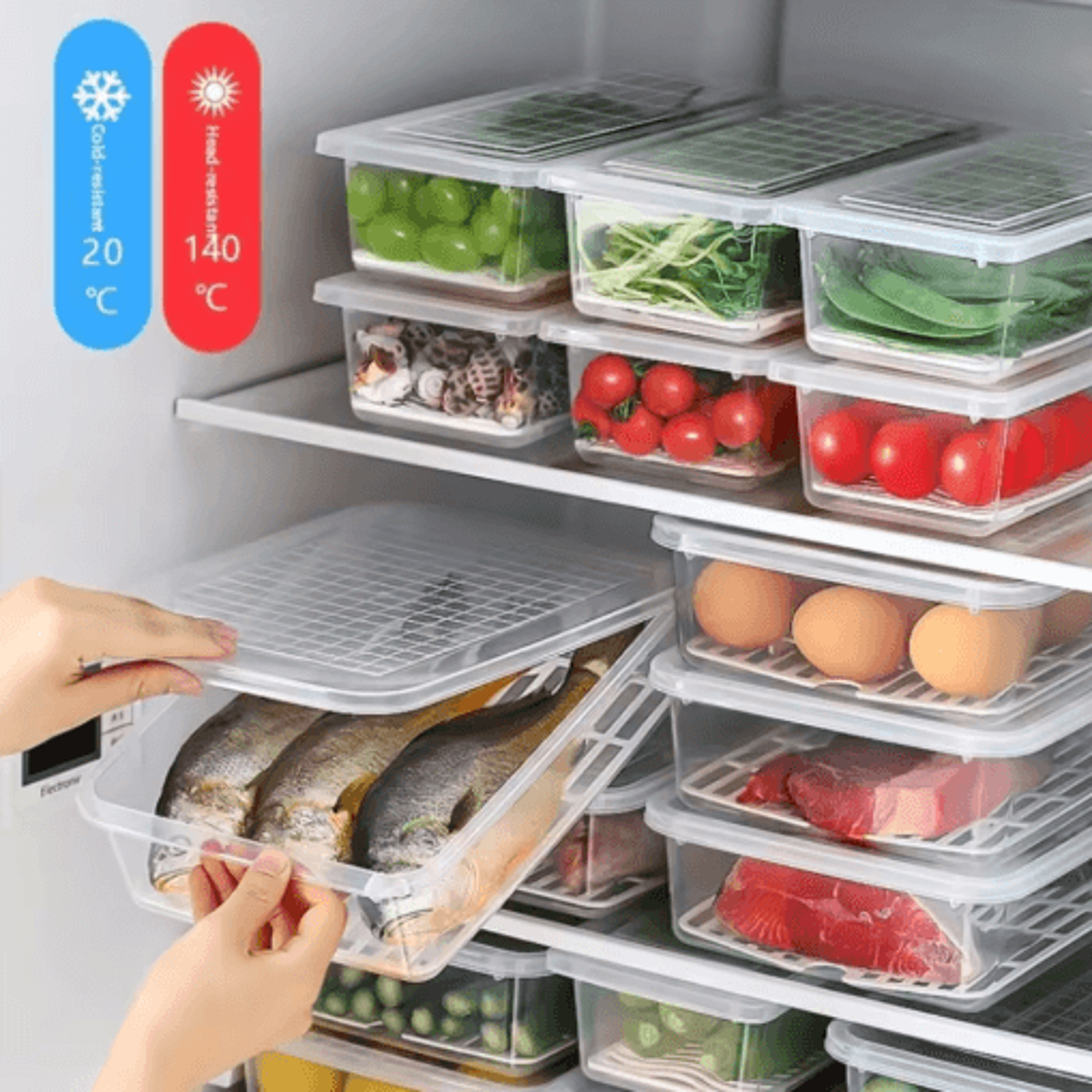 Multifunction Transparent Food Storage Container With Lid  Drain Tray  Airtight Refrigerator Organi 4