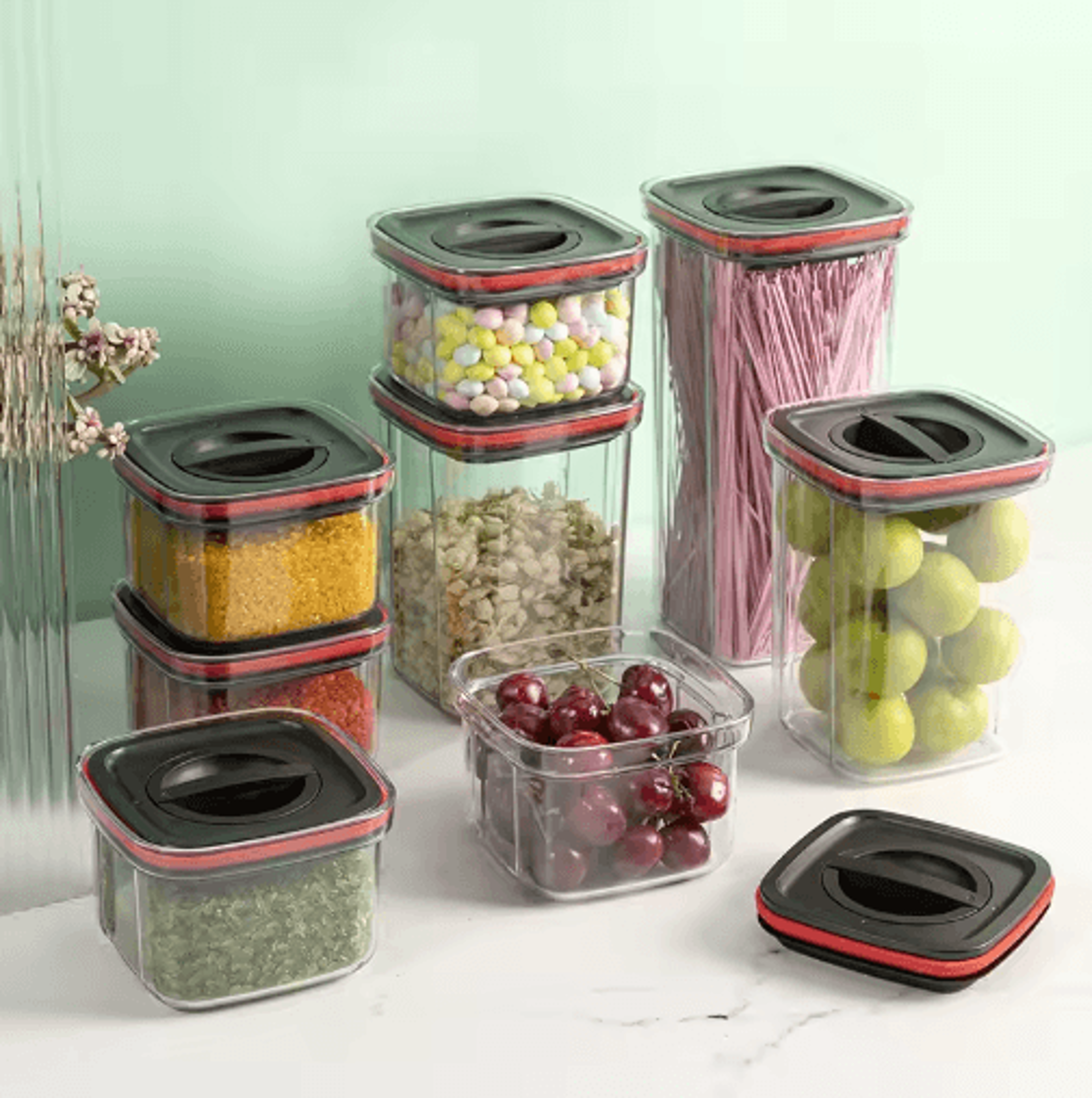 Rotating Lid Airtight Food Storage Jar  Stackable Transparent Grain  Pantry Organizer 10