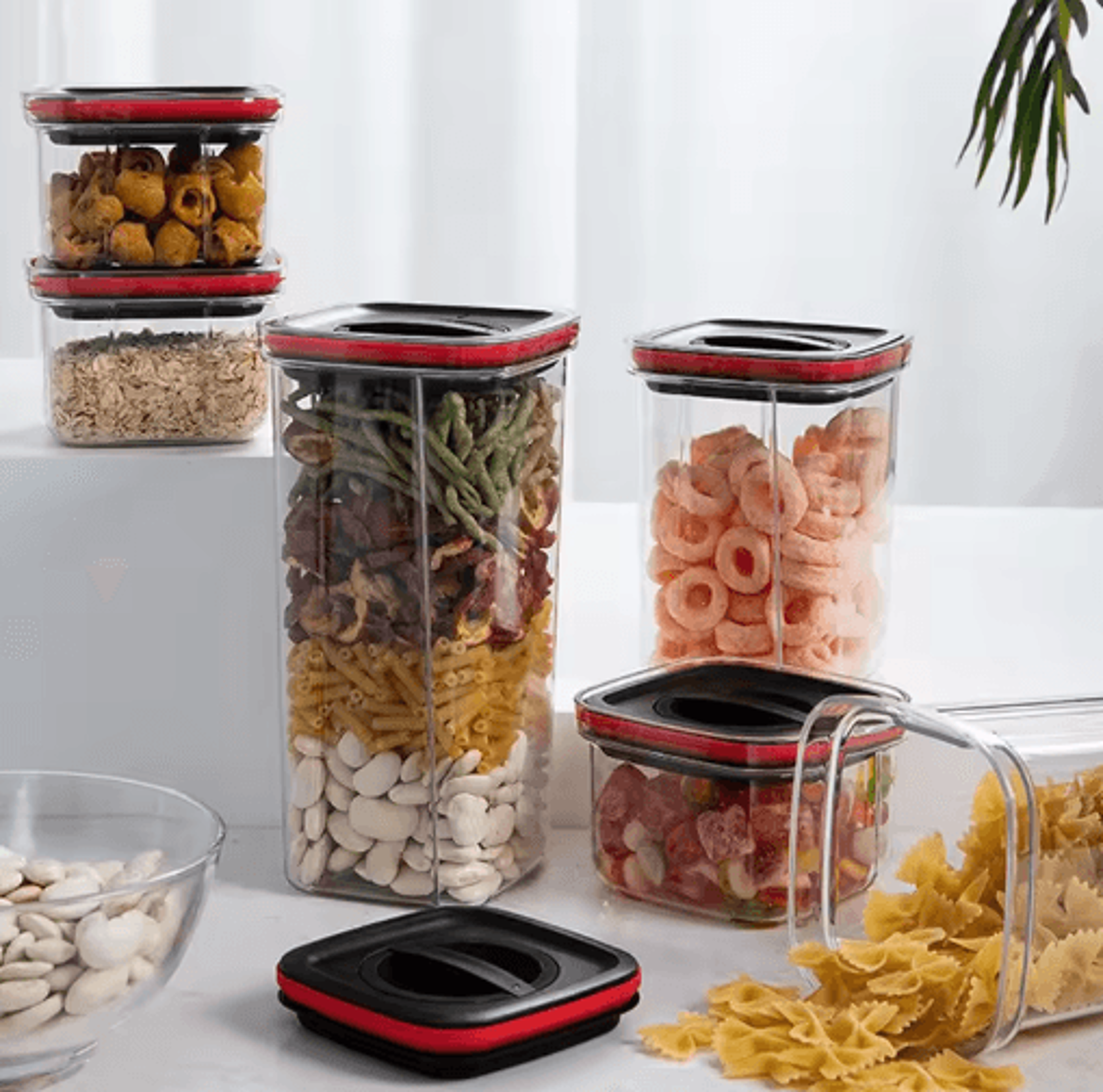Rotating Lid Airtight Food Storage Jar  Stackable Transparent Grain  Pantry Organizer 9