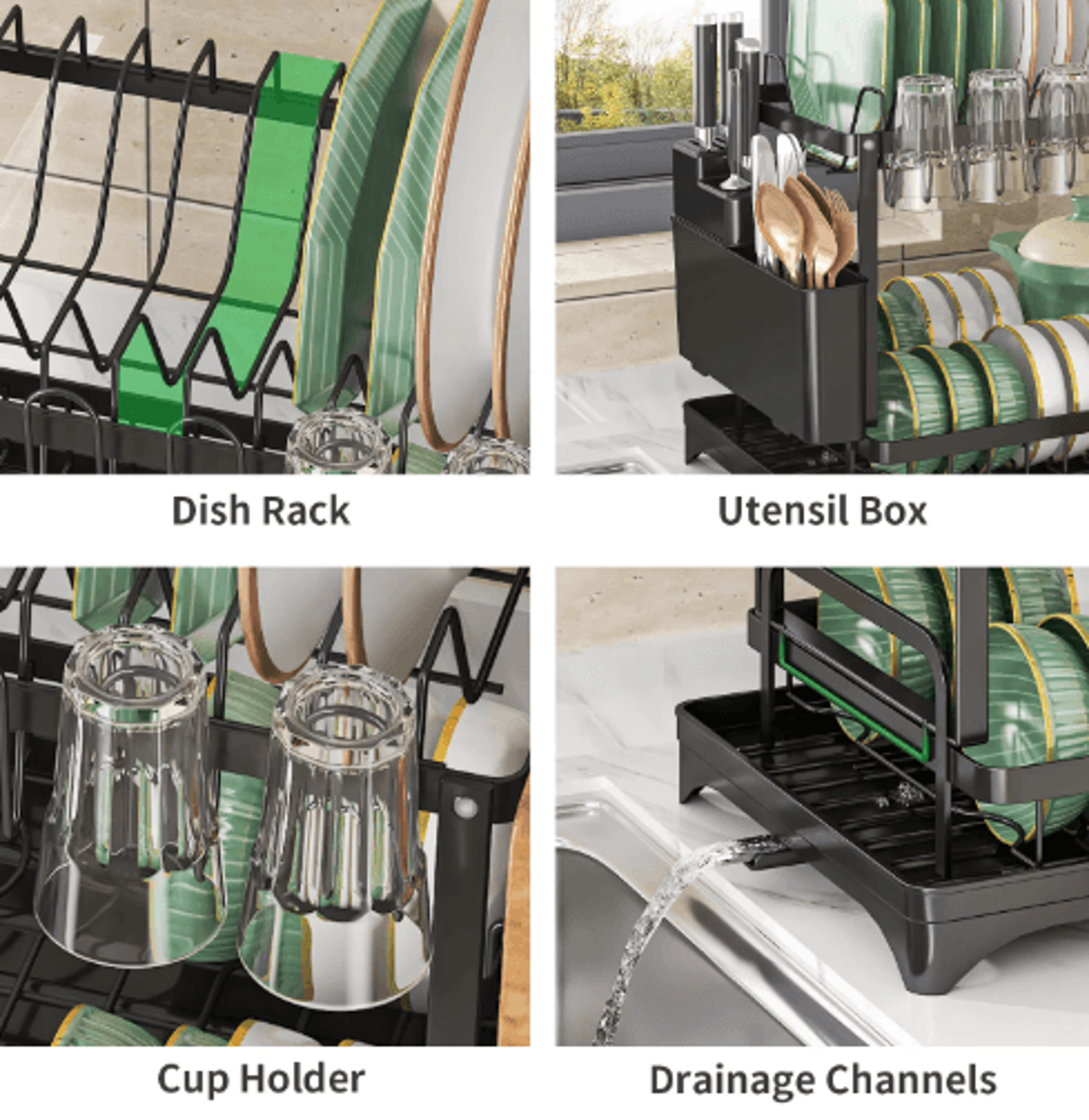 2 Tier Dish Drying Rack With Drain Tray Cutlery Holder  Cup Storage For Kitchen Countertops 5