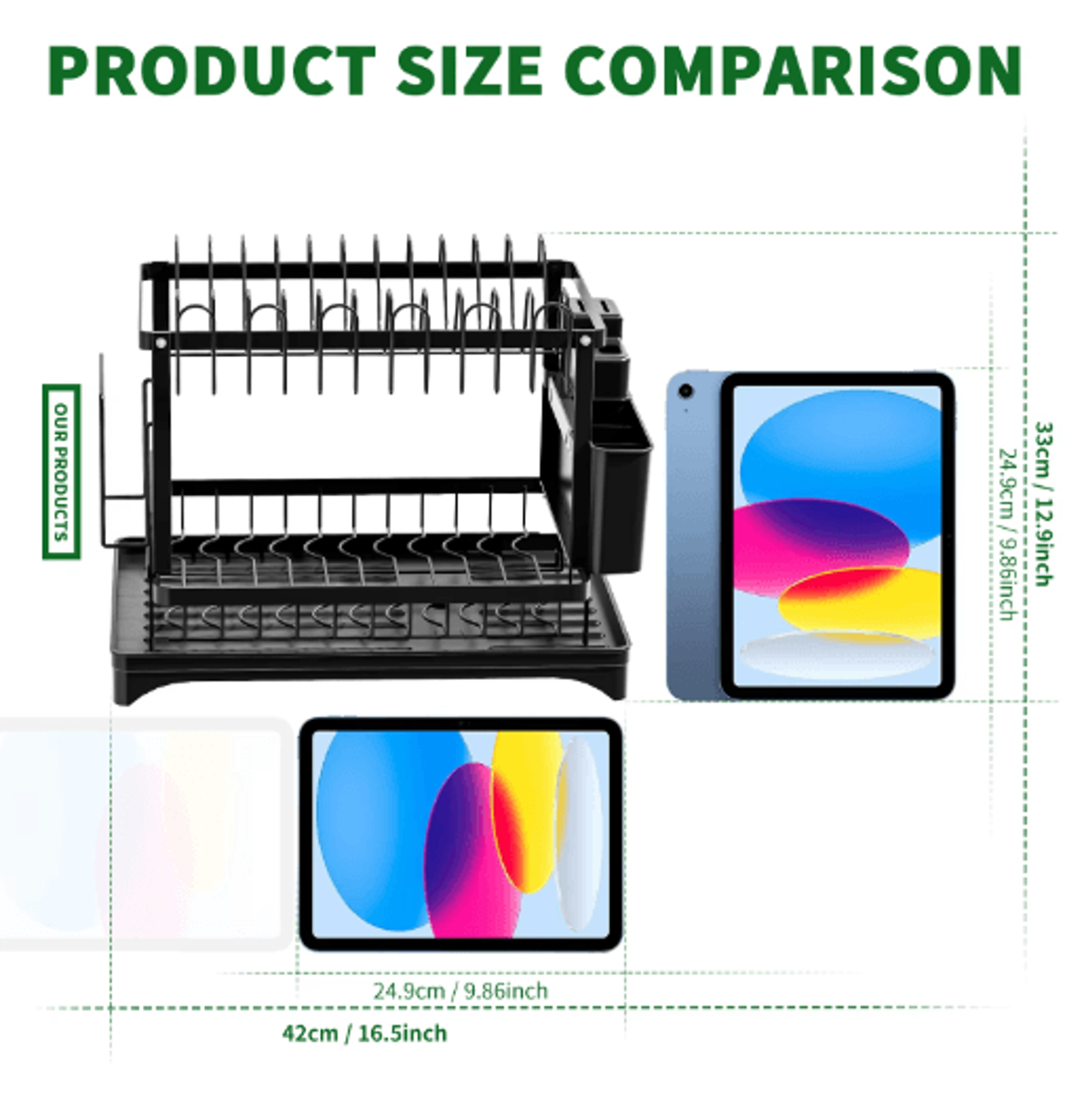 2 Tier Dish Drying Rack With Drain Tray Cutlery Holder  Cup Storage For Kitchen Countertops 6