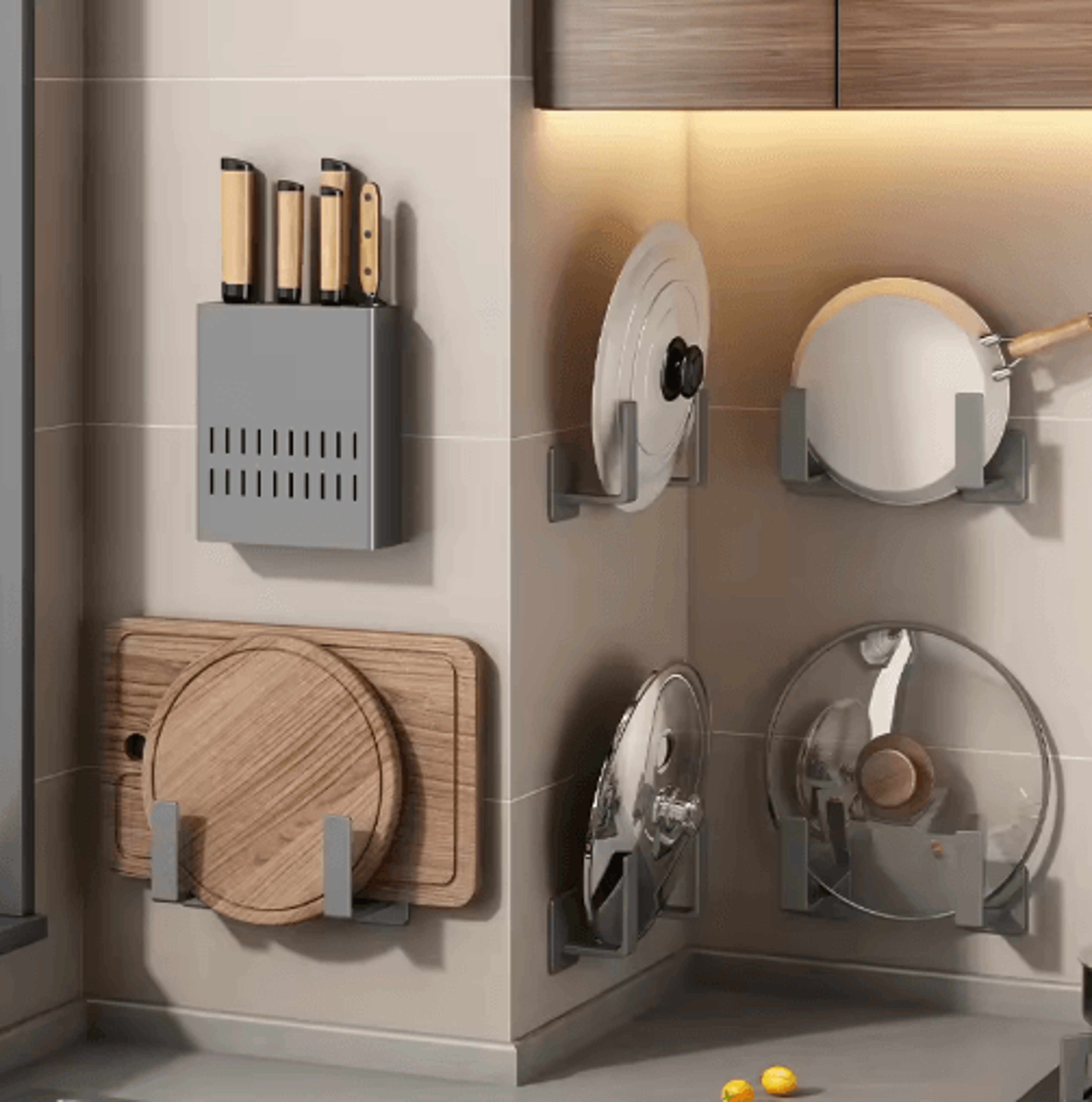 NoDrill Wall Mounted Pot Lid Organizer  Cutting Board Holder  MultiFunction Kitchen Storage Rack 9