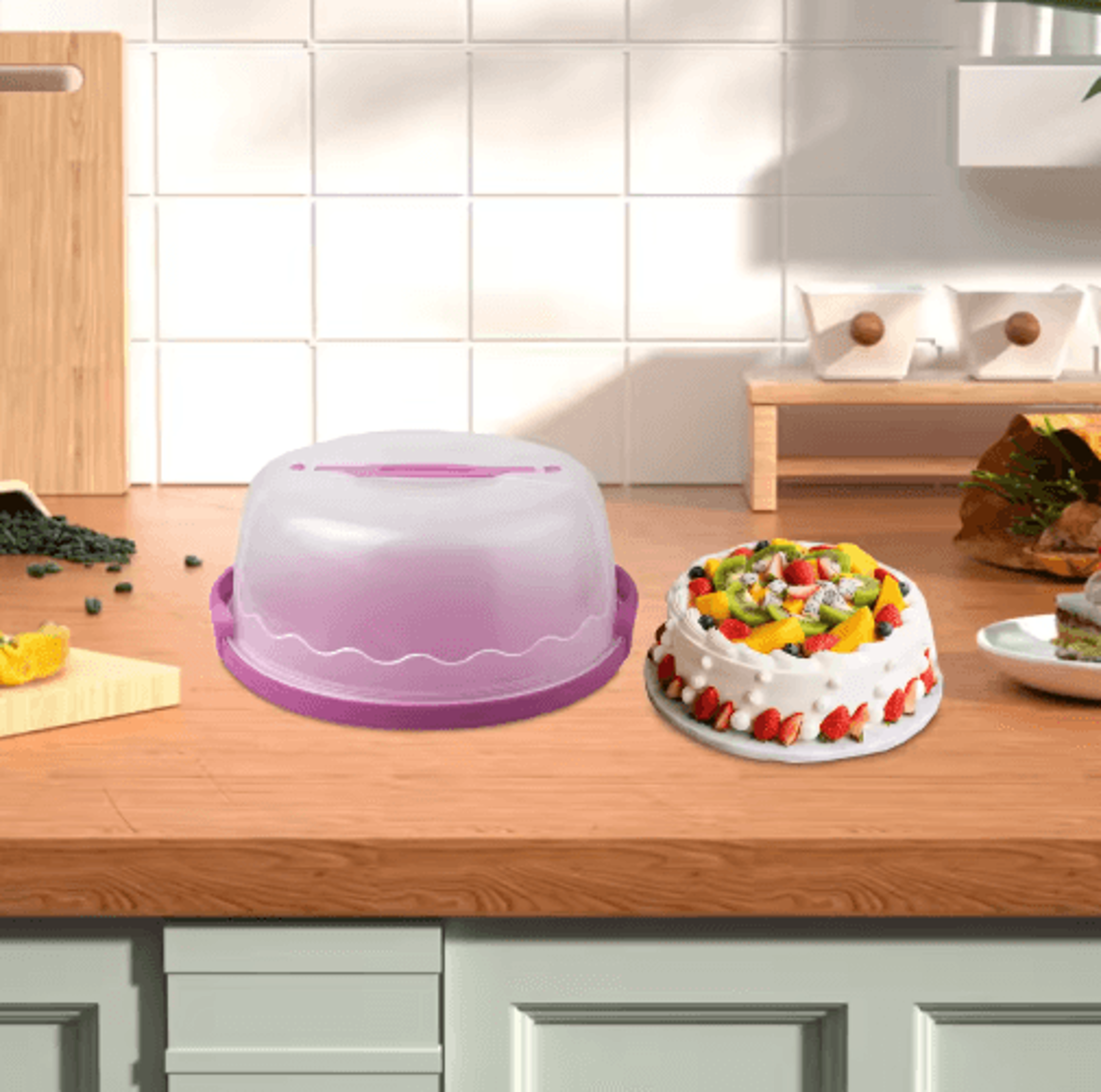 Plastic Cake Carrier With Foldable Handle  Cake Storage Container With Serving Tray  Secure Lid 10