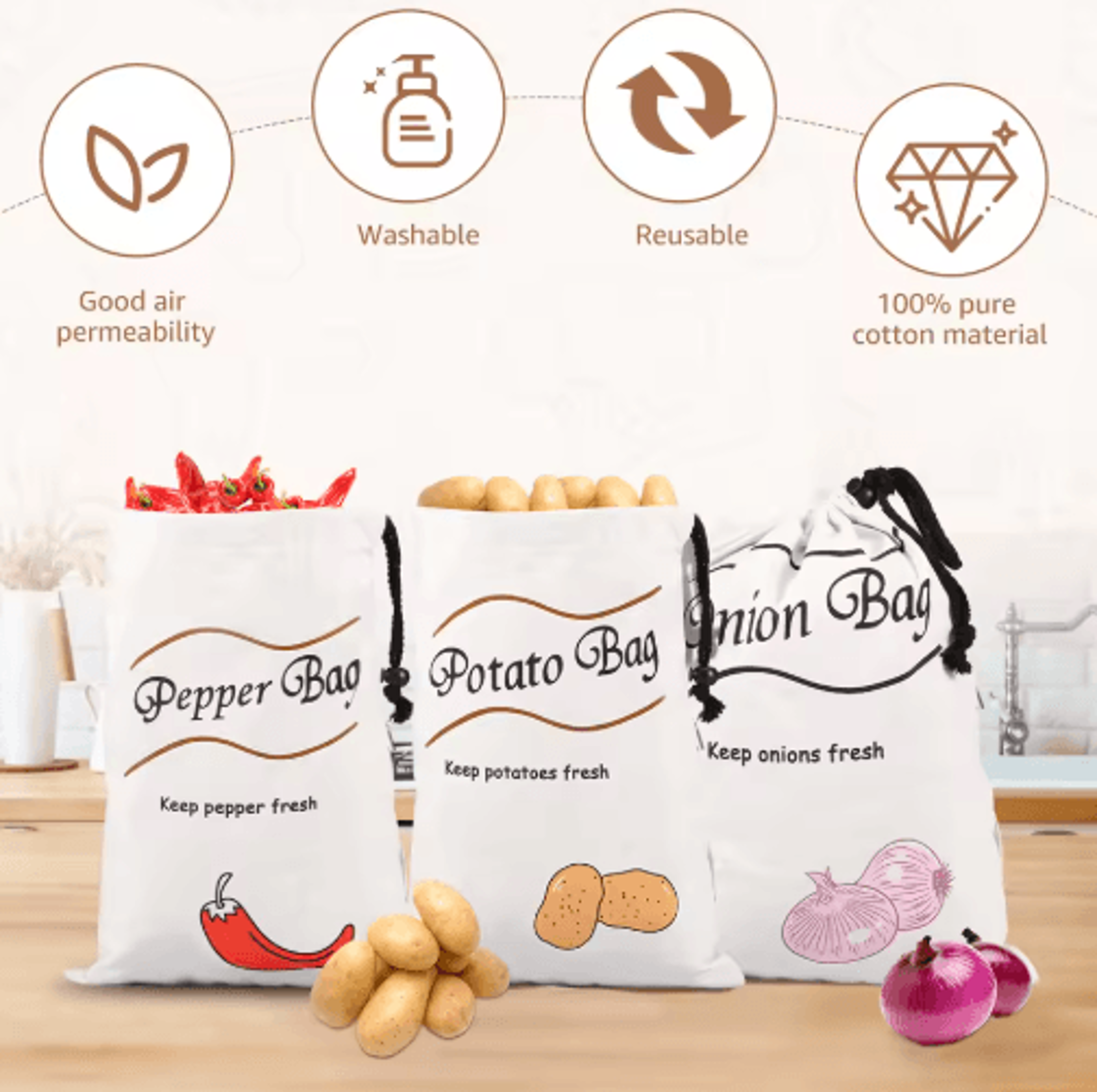 Reusable Potato  Onion Storage Bags With Bidirectional Drawstring  Vegetable Storage Sacks 23PCS 0