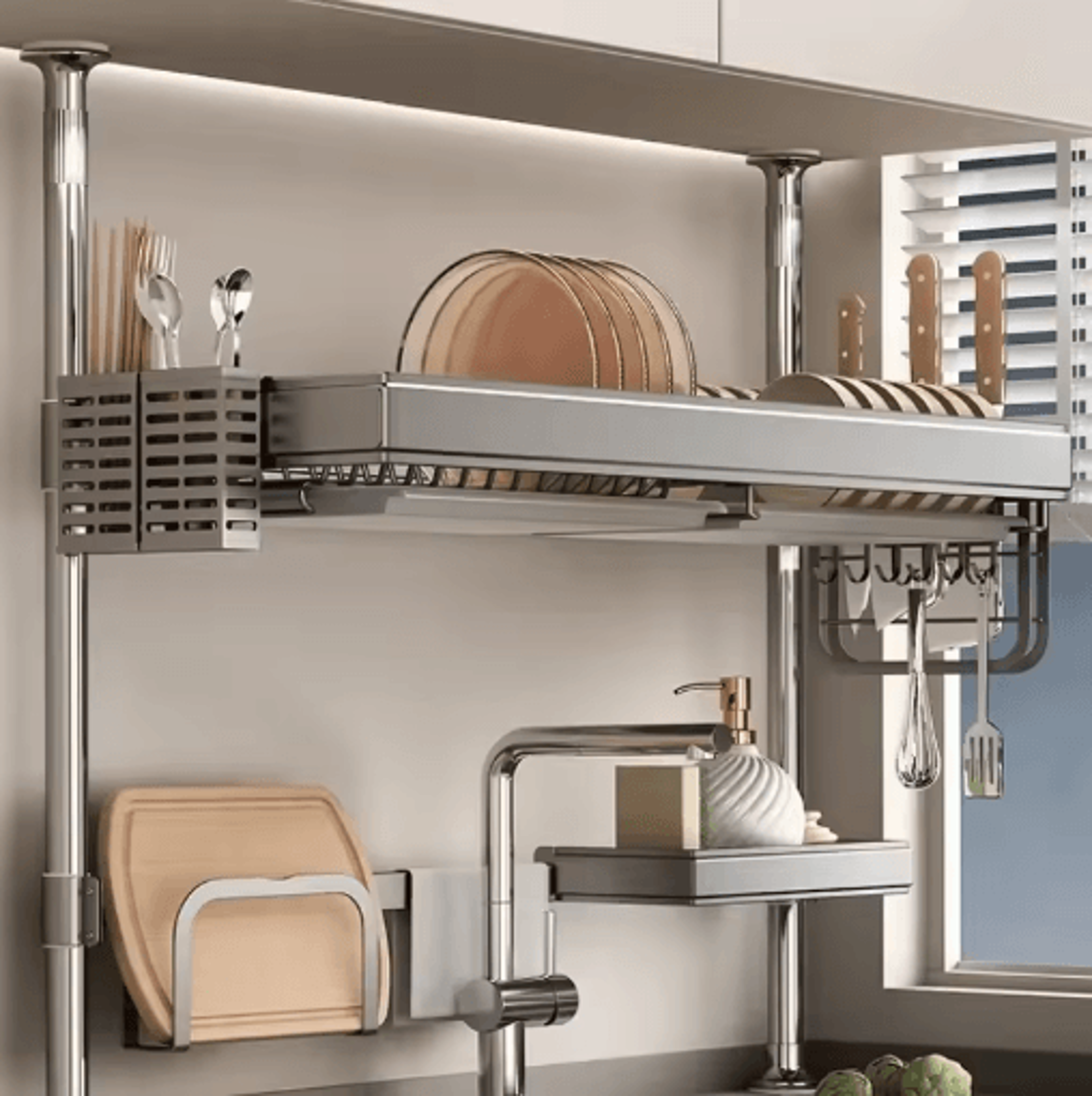 MultiPurpose Kitchen Sink Organizer  Countertop Dish Drying Rack  Vegetable Storage Shelf 0
