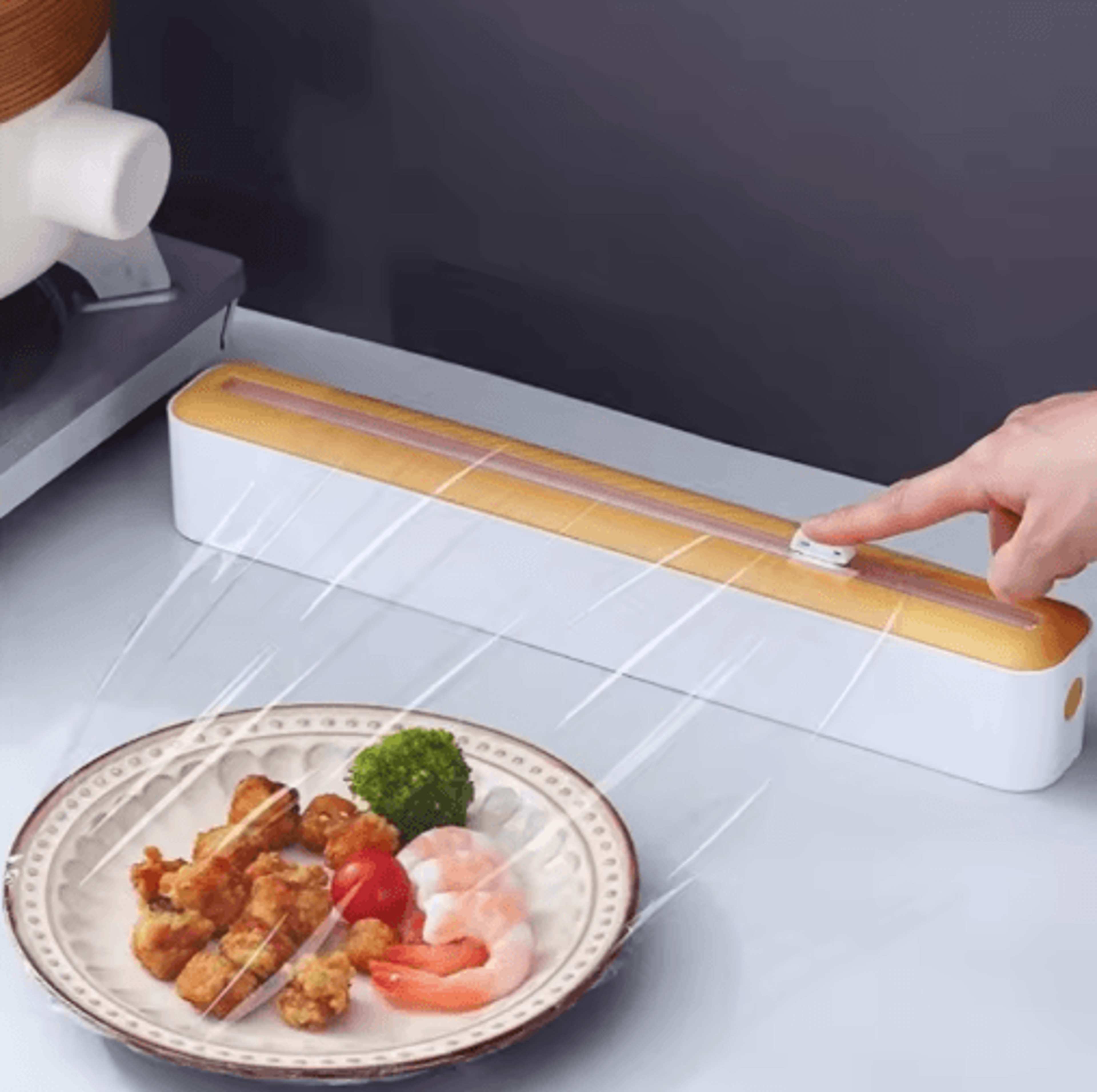 Plastic Wrap  Foil Dispenser With BuiltIn Cutter Kitchen Cling Wrap Holder And Storage Organizer 0