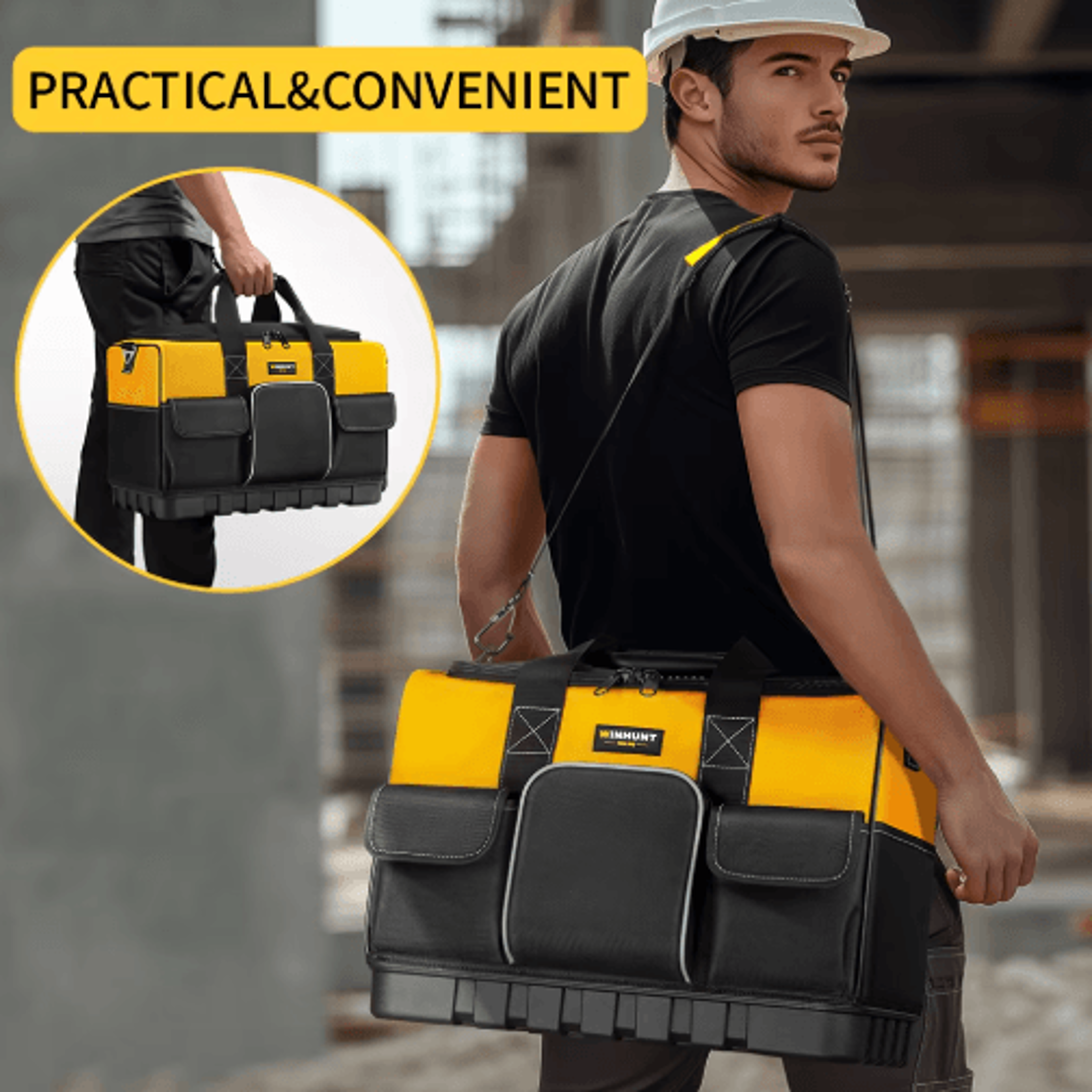 winhunt heavy-duty wide mouth tool bag with molded bottom & adjustable shoulder strap