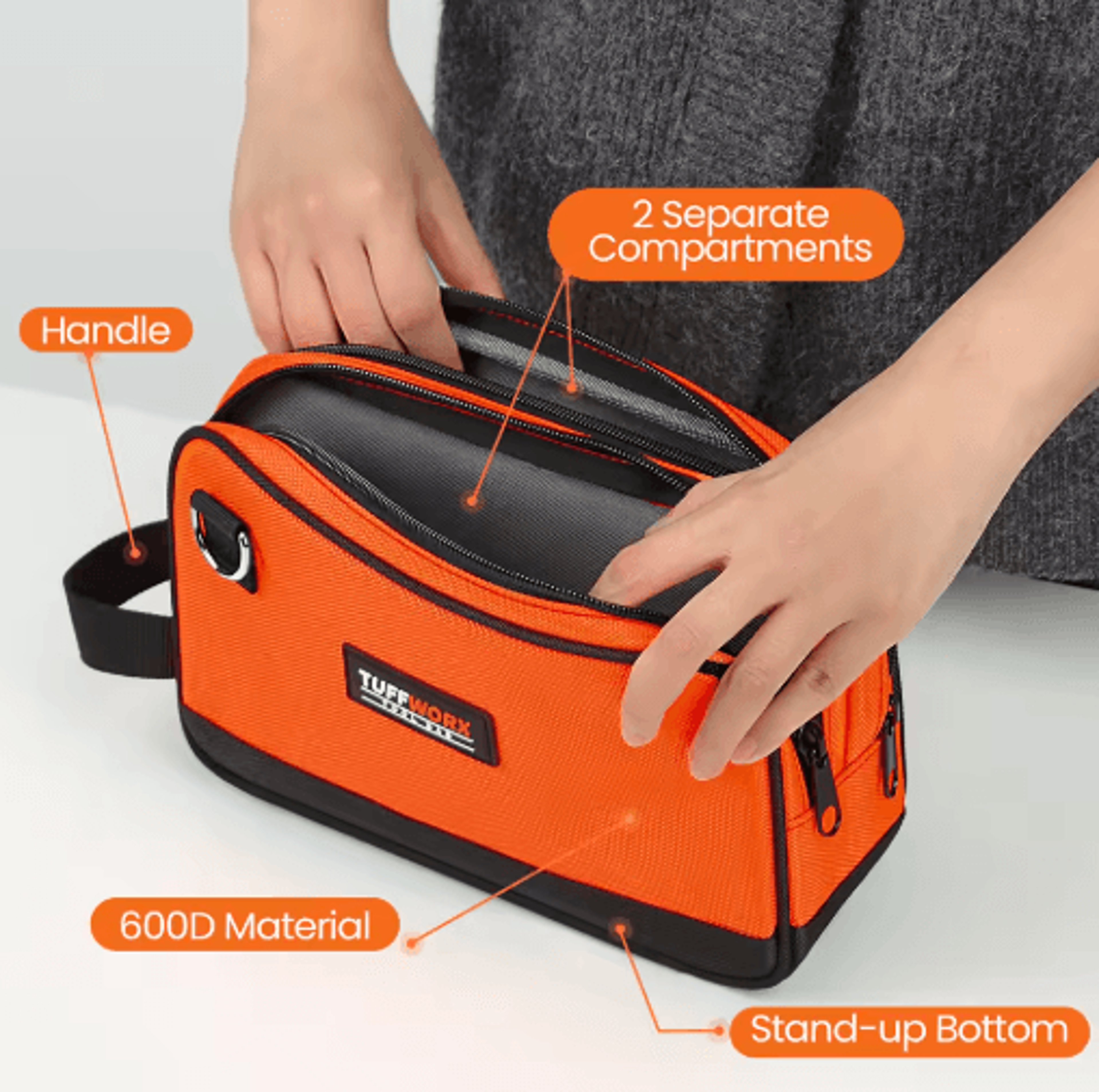 Compact DoubleZip Tool Pouch  Durable Tool Storage Bag For Hand Tools  Accessories OrangeBlack 0