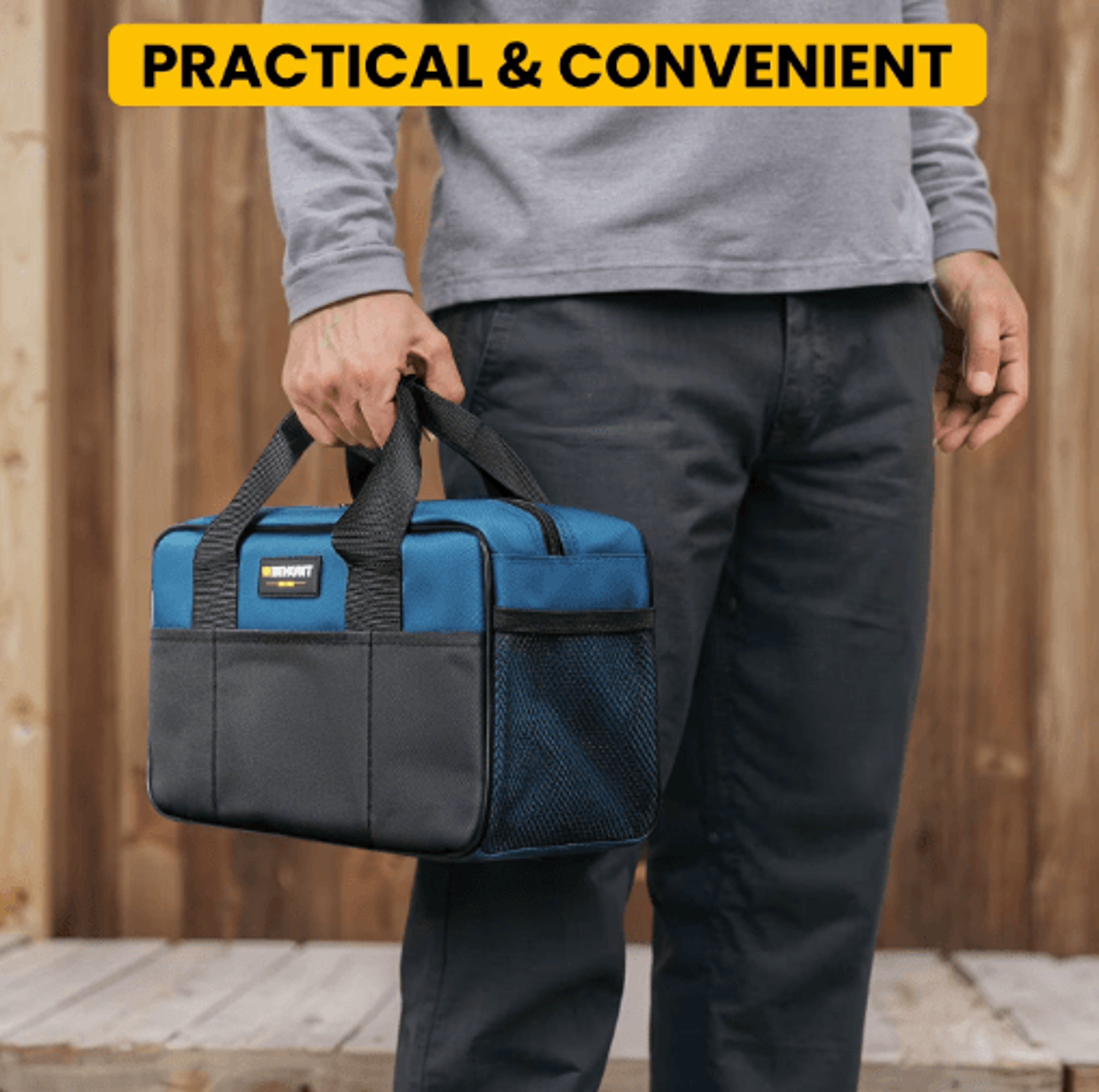 14-inch heavy duty tool bag – wide mouth tool organizer tote with multiple pockets