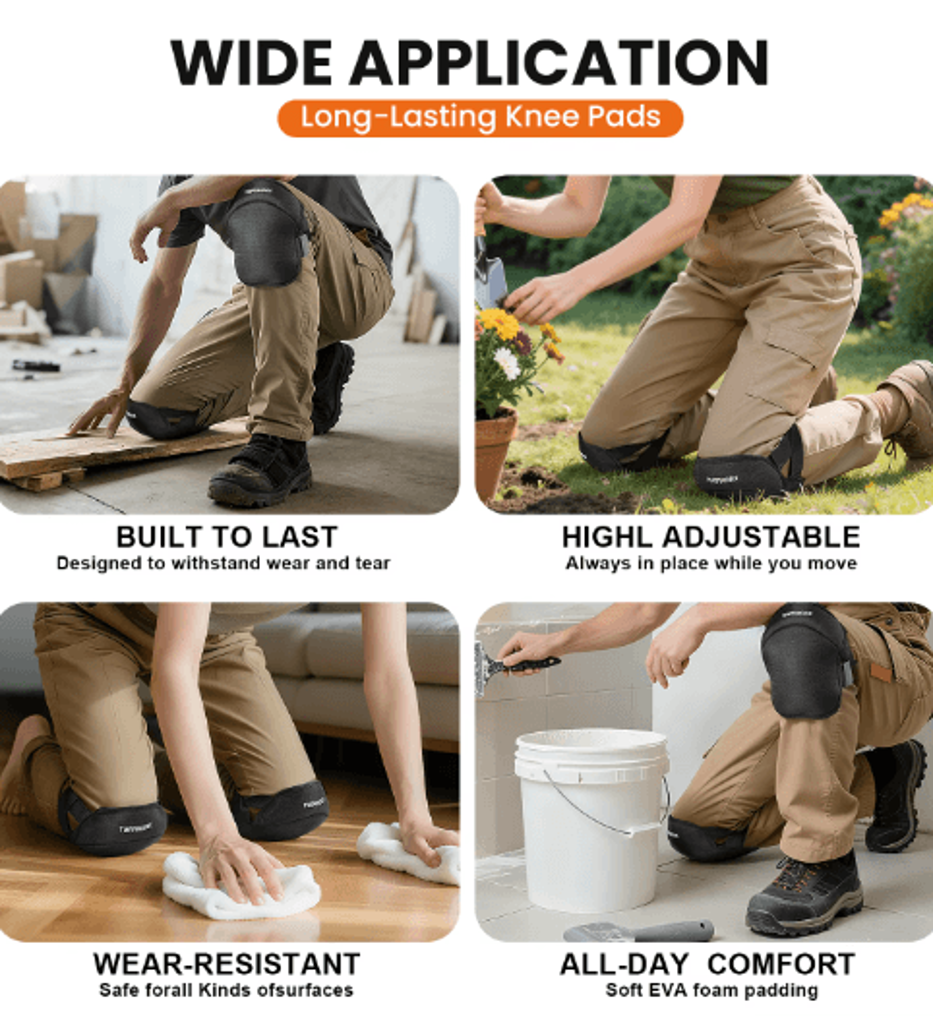 HeavyDuty Knee Pads With Adjustable Straps  Soft Protective Knee Pads For Gardening Flooring  Const 2