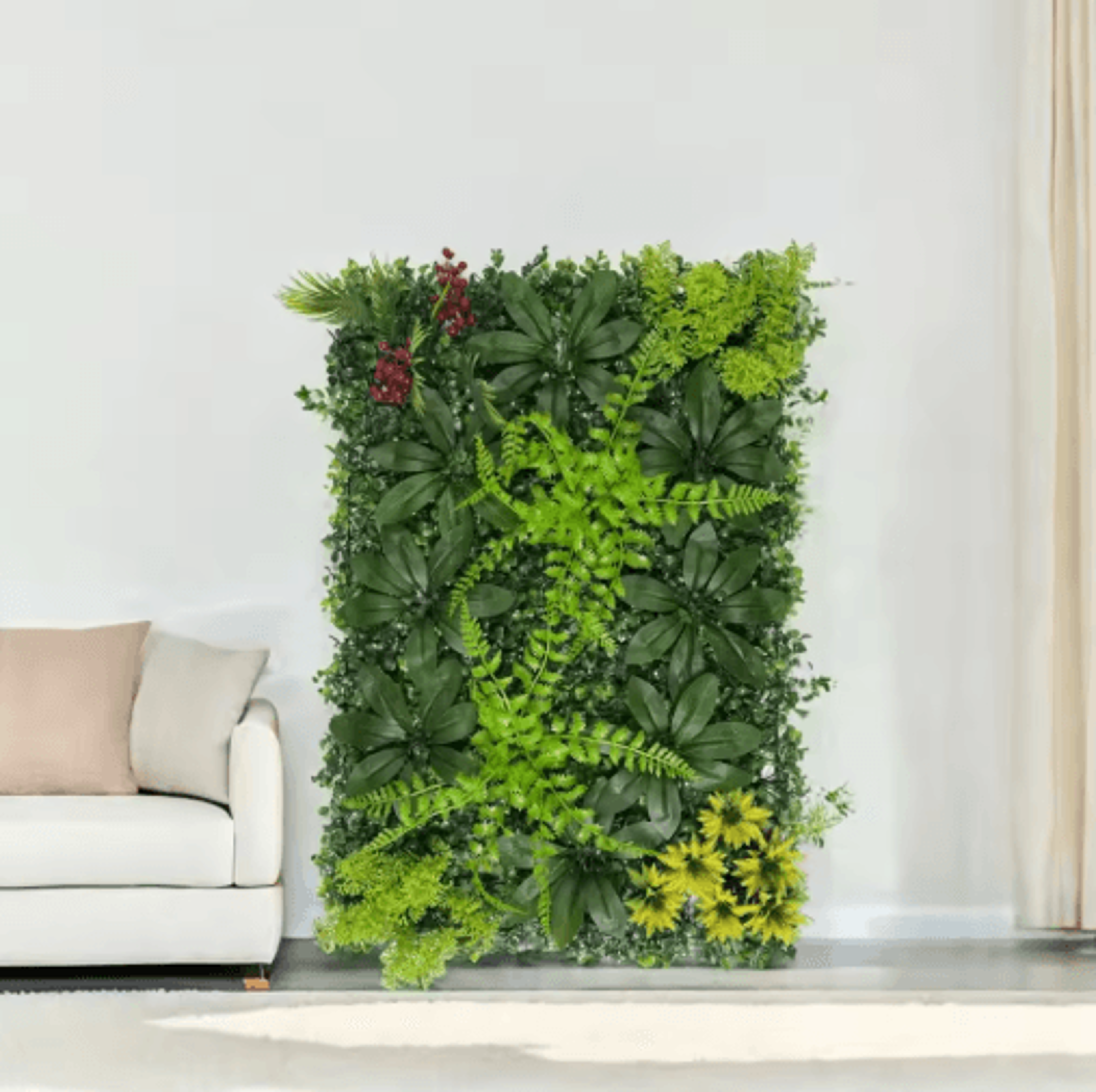 3D Artificial Plant Wall Panel With Grass  Flowers  Boxwood Hedge Wall For Indoor  Outdoor Privacy  2