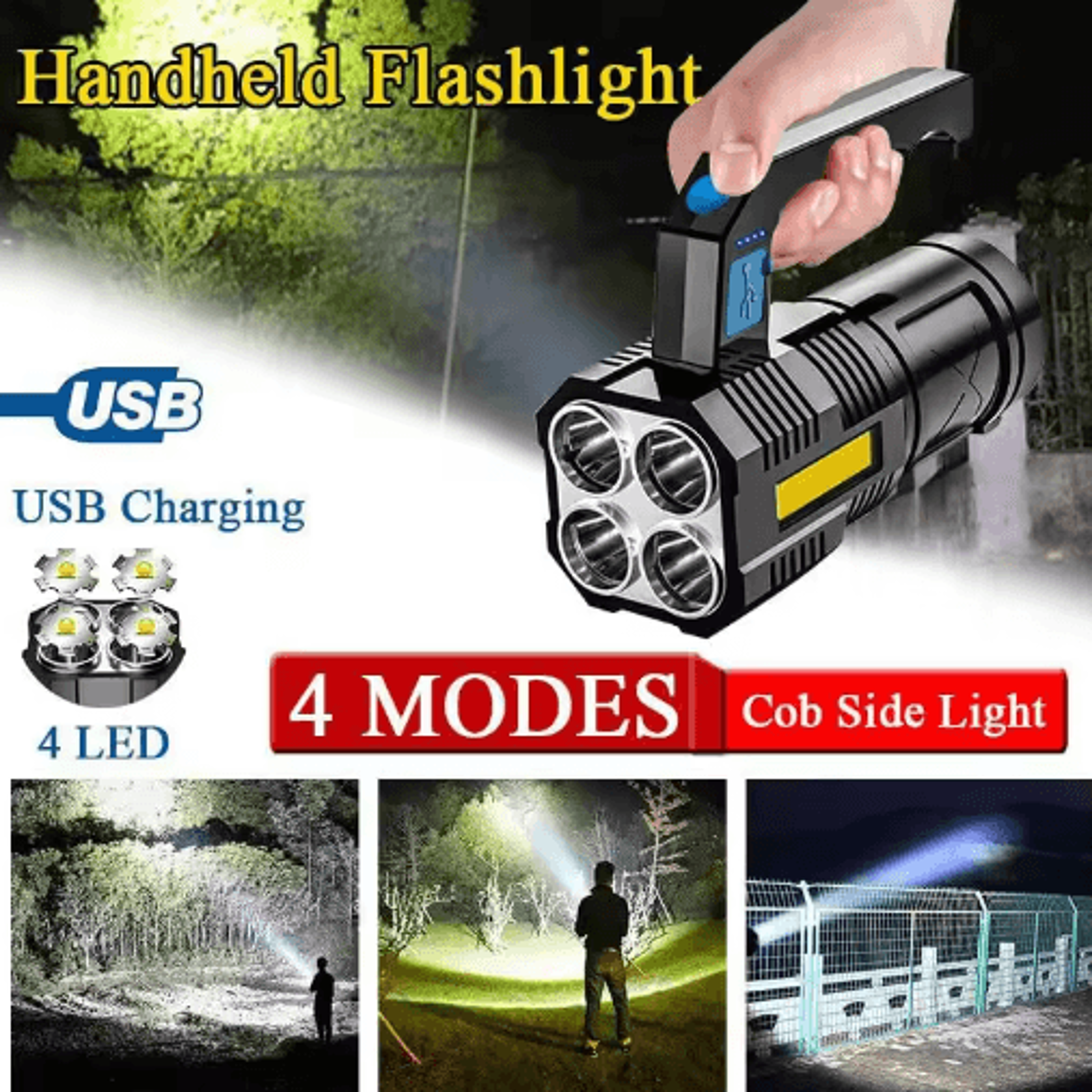 High Power USB Rechargeable LED Flashlight  QuadCore Ultra Bright Tactical Torch For Camping  Emerg 0