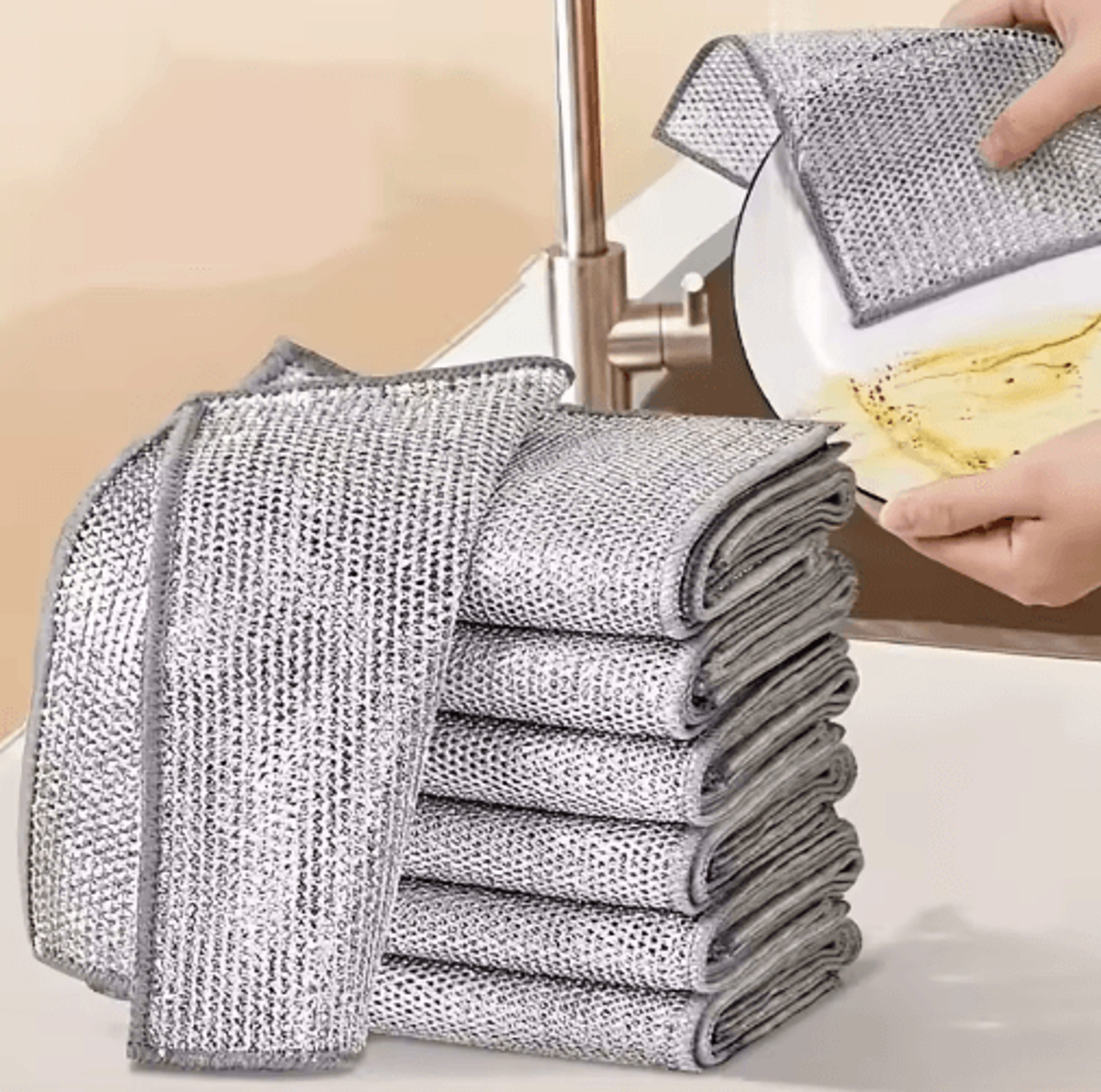 DoubleSided Steel Wire Dishcloth  Reusable Kitchen Scrubber Cloth For Pots Pans  Dishes 4