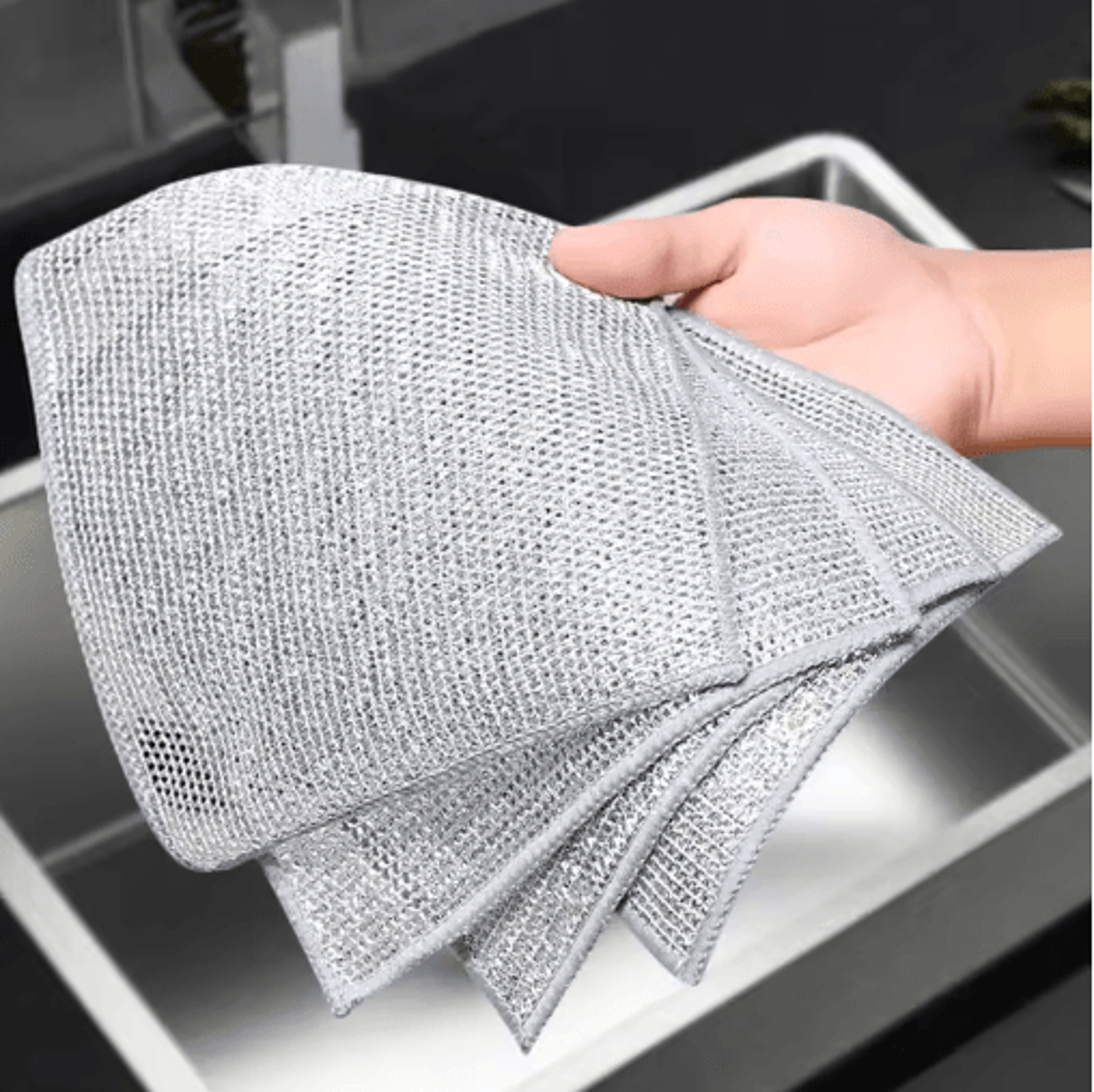 DoubleSided Steel Wire Dishcloth  Reusable Kitchen Scrubber Cloth For Pots Pans  Dishes 6