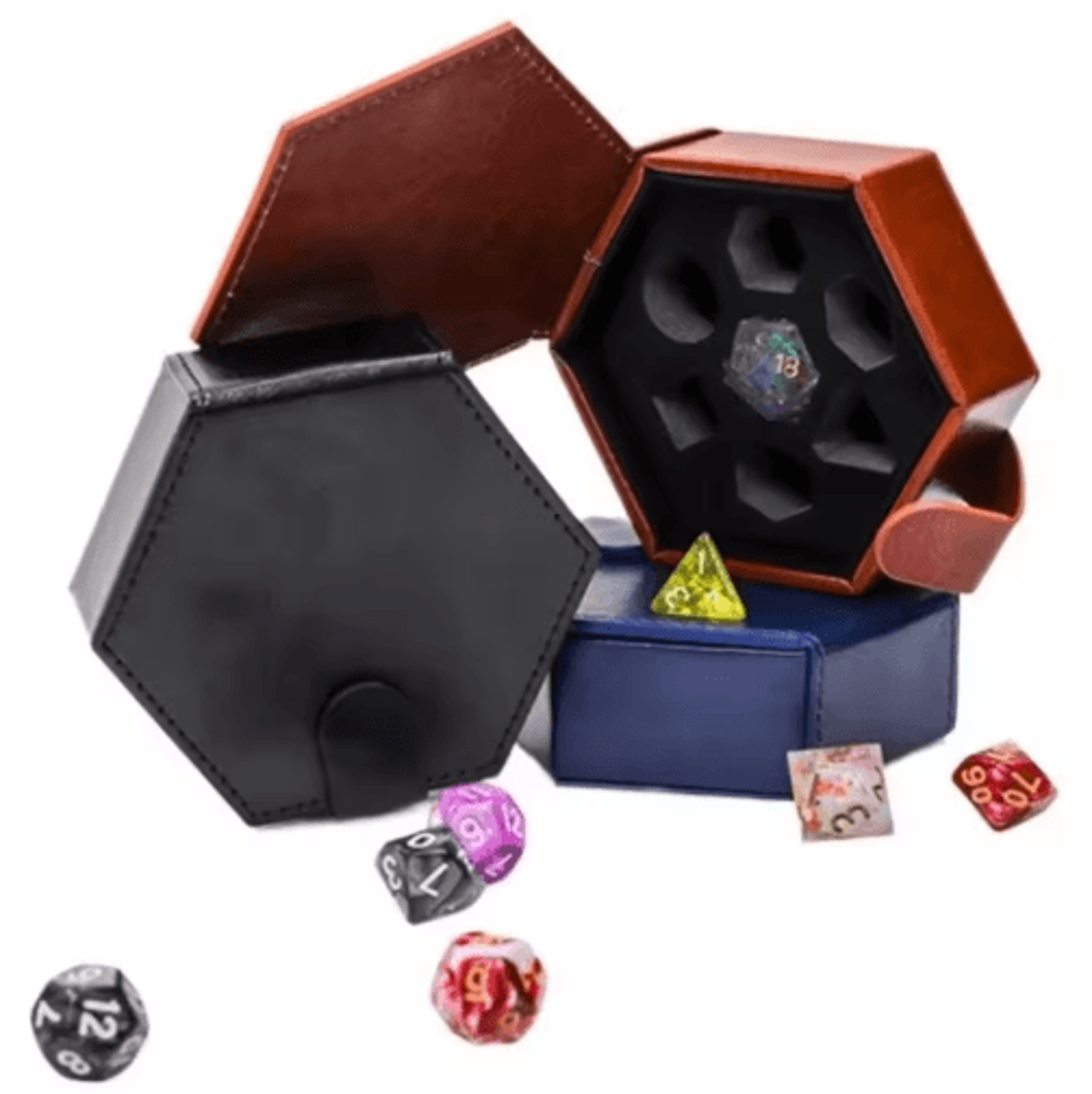 PU Leather DND Dice Storage Bag  Protective Dice Pouch  Hexagon Rolling Tray 0