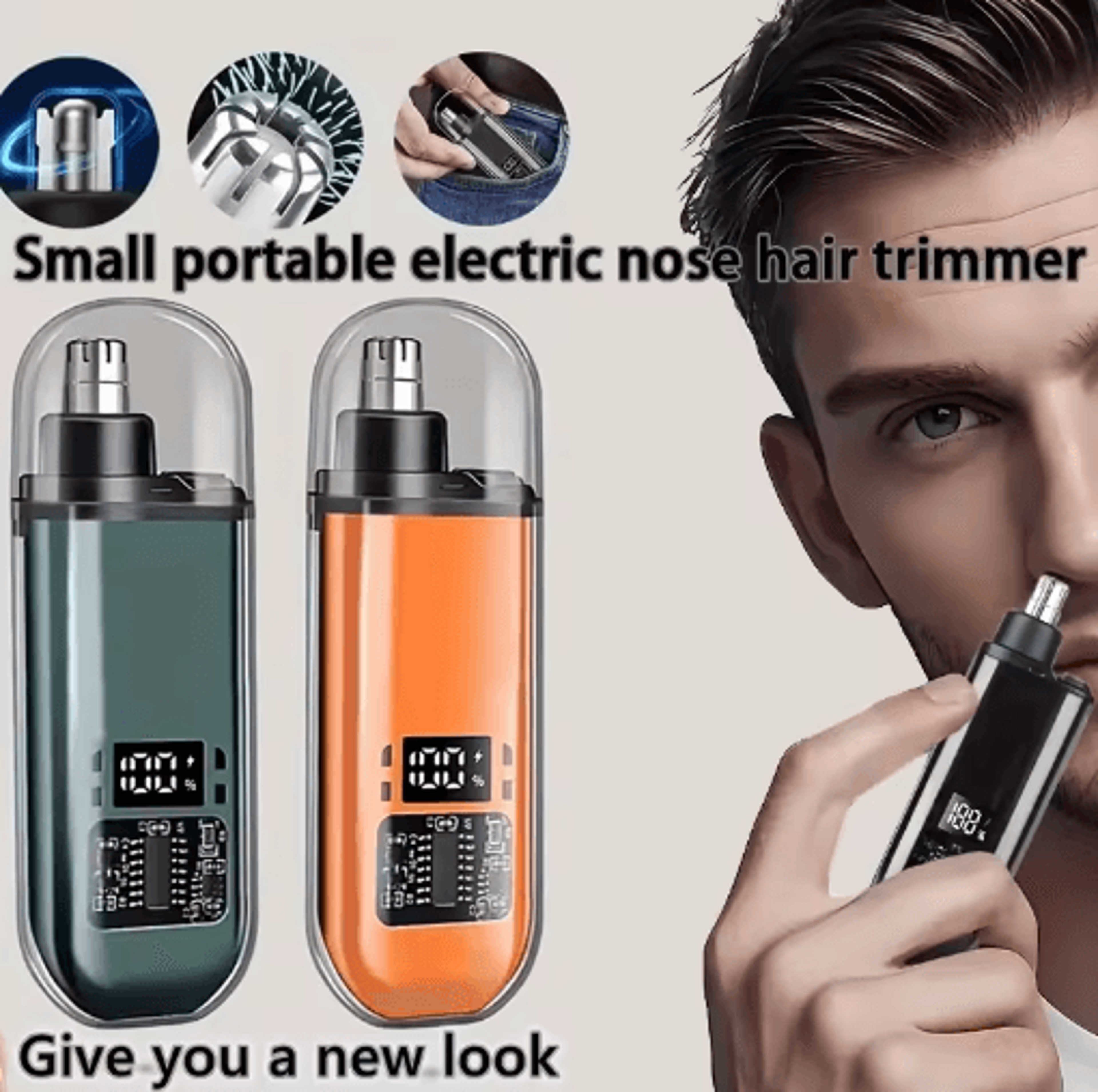 portable electric nose hair trimmer – compact men's facial hair groomer for home, car & travel