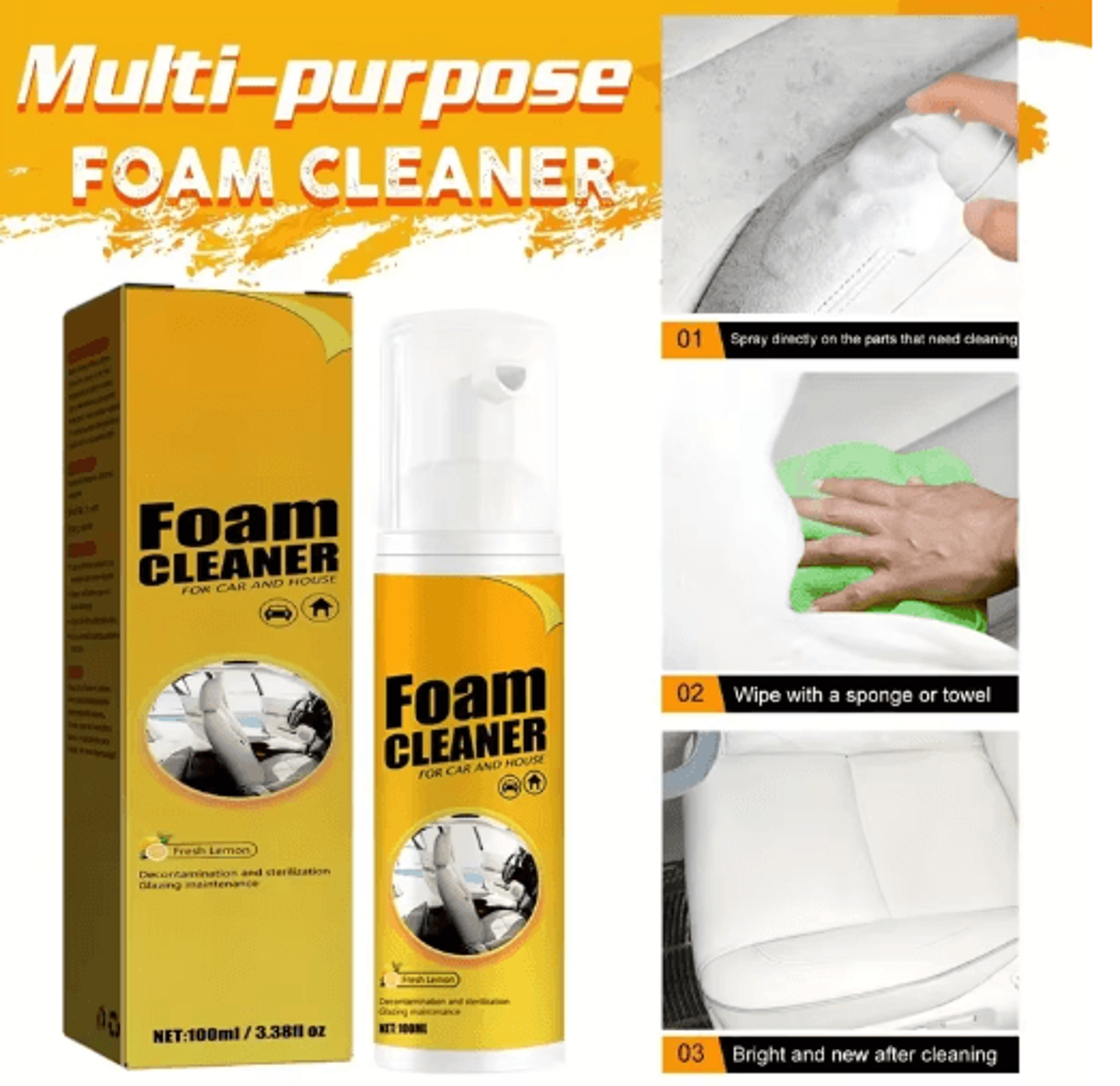 MultiPurpose Car Interior Cleaning Foam  Leather Upholstery  Headliner Cleaner 6