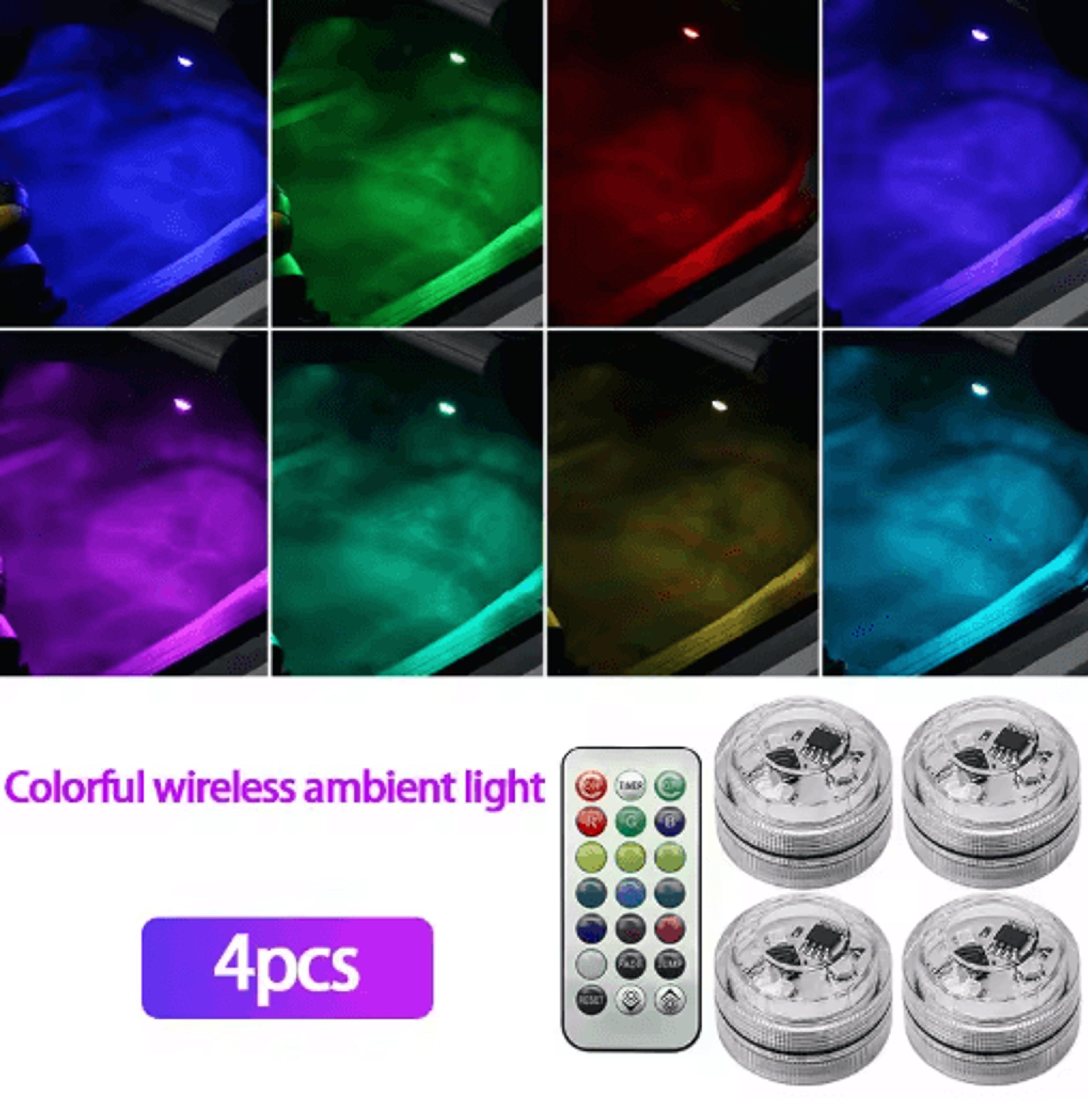Wireless LED Car Interior Ambient Lights  RemoteControl Adhesive Roof  Footwell Atmosphere Lights 3